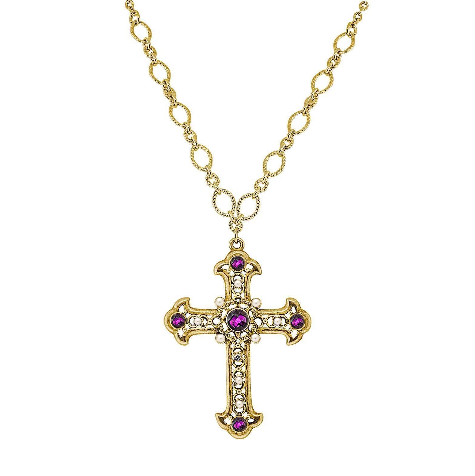 Symbols Of Faith Crystal Large Cross Pendant Necklace 28" Adjustable