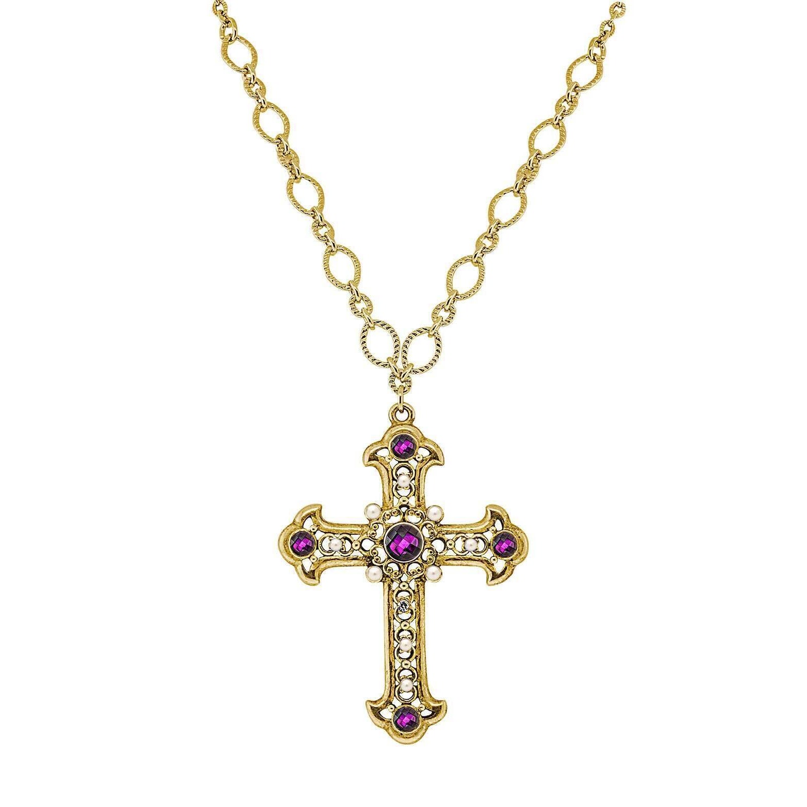 Symbols Of Faith Crystal Large Cross Pendant Necklace 28" Adjustable