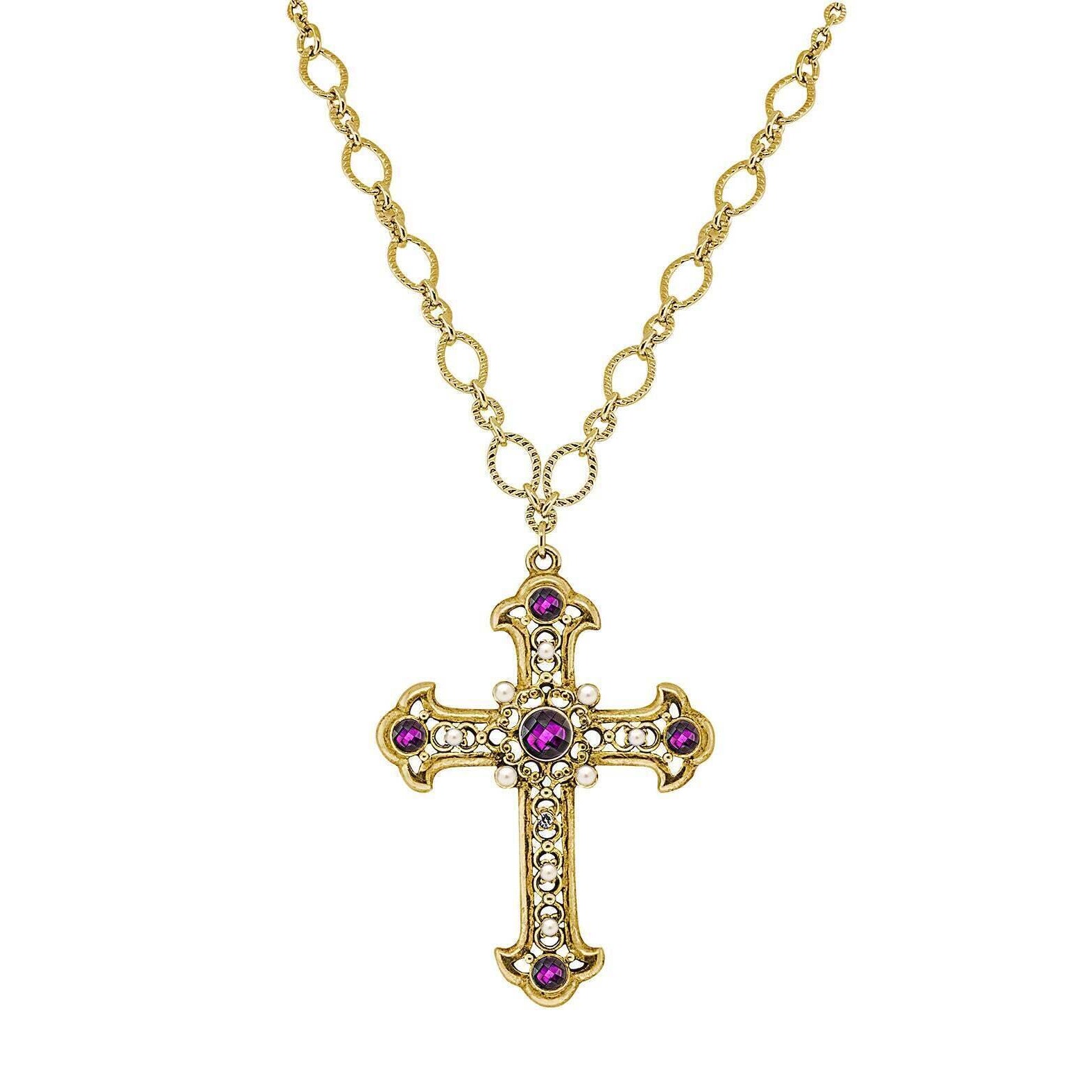 Symbols Of Faith Crystal Large Cross Pendant Necklace 28" Adjustable