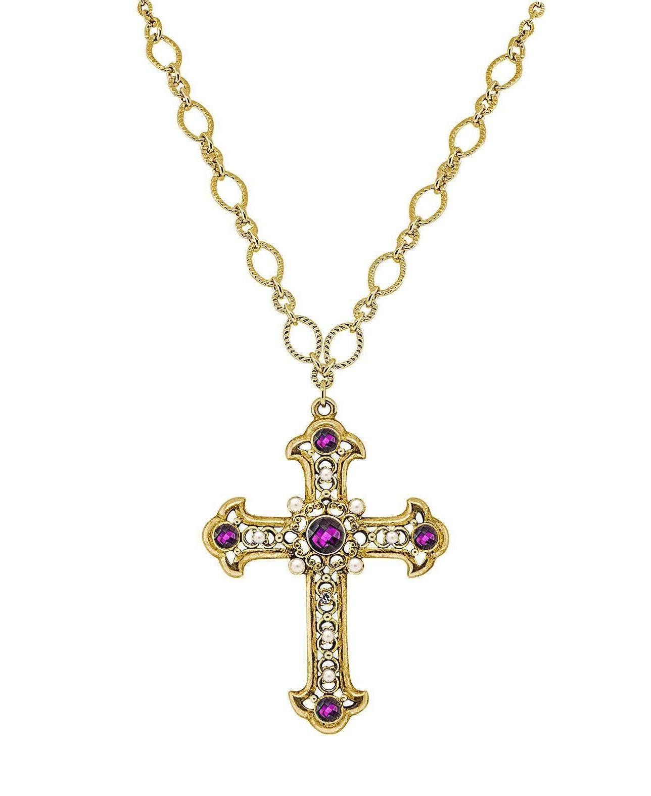 Symbols Of Faith Crystal Large Cross Pendant Necklace 28" Adjustable