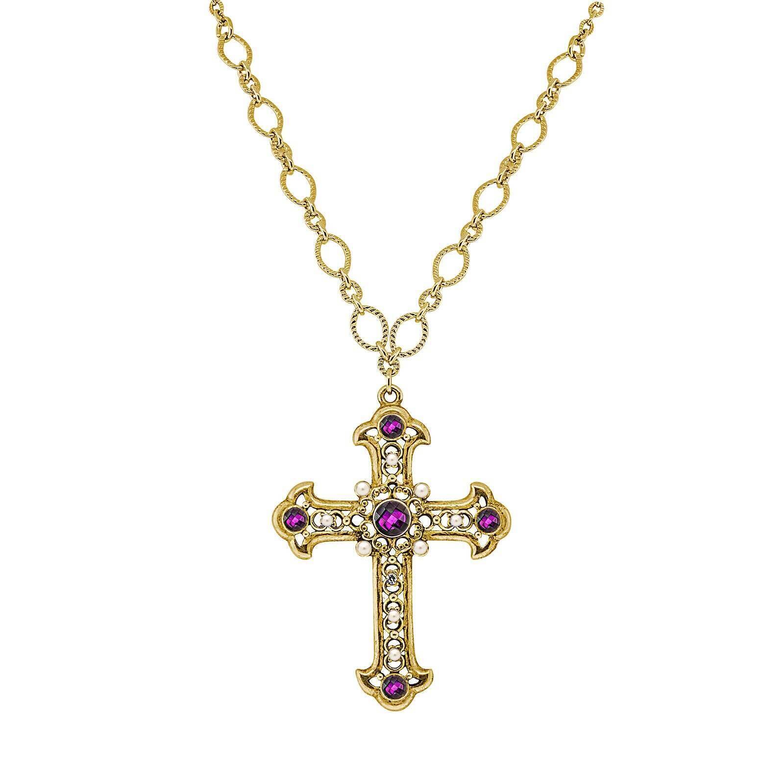 Symbols Of Faith Crystal Large Cross Pendant Necklace 28" Adjustable