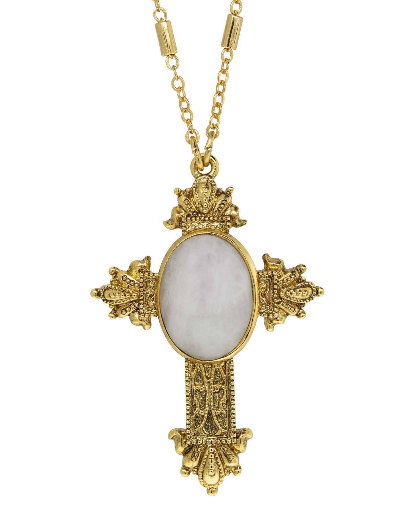 Symbols Of Faith Oval Genuine Gemstone Intricate Cross Pendant Necklace 28"