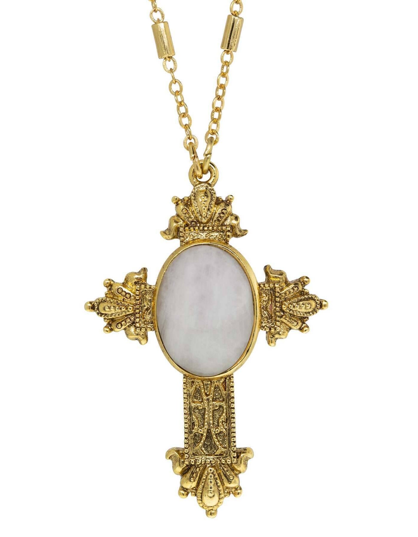 Symbols Of Faith Oval Genuine Gemstone Intricate Cross Pendant Necklace 28"