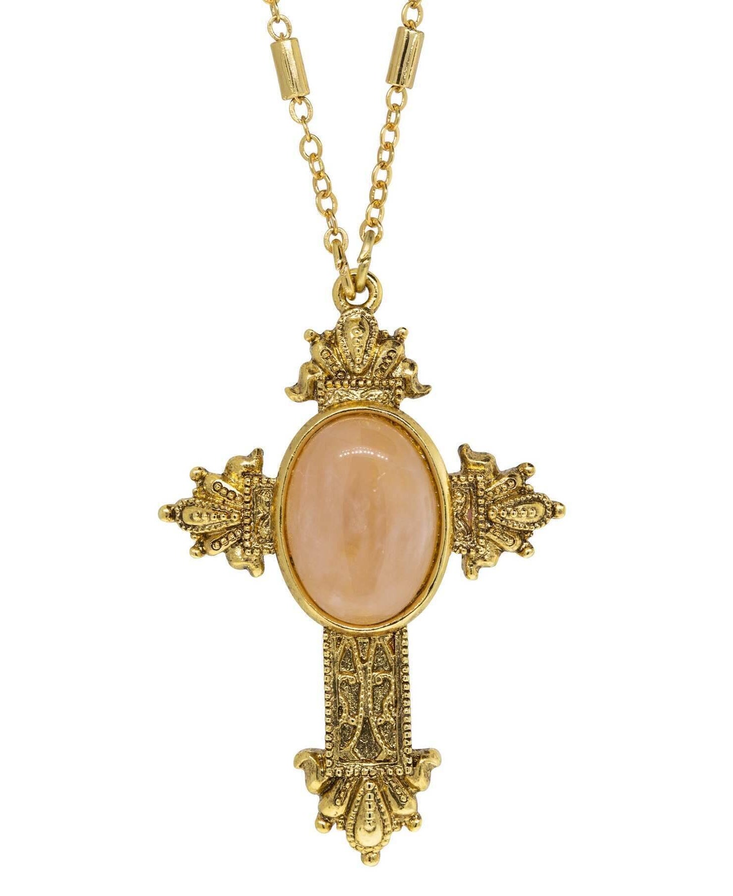 Symbols Of Faith Oval Genuine Gemstone Intricate Cross Pendant Necklace 28"