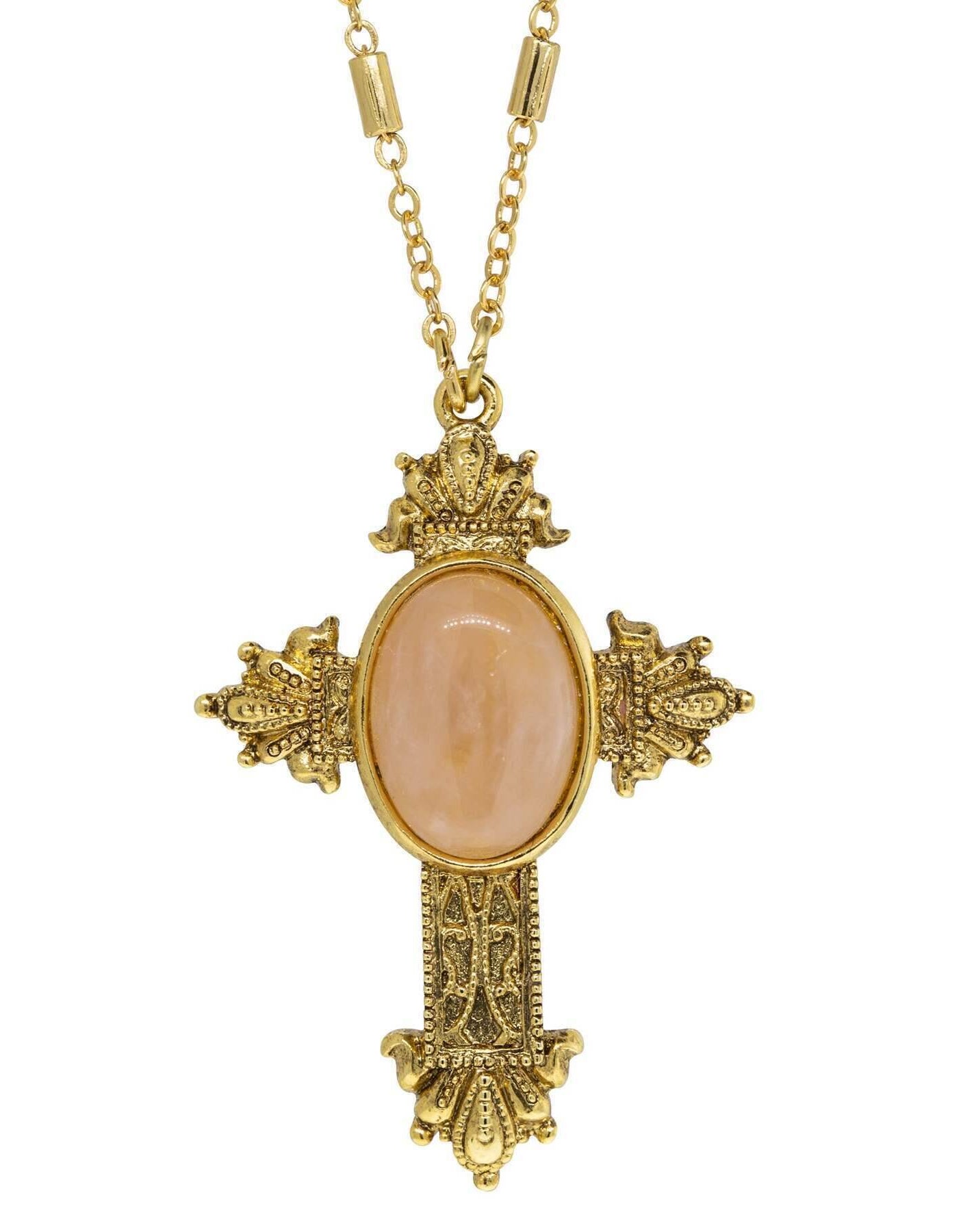 Symbols Of Faith Oval Genuine Gemstone Intricate Cross Pendant Necklace 28"