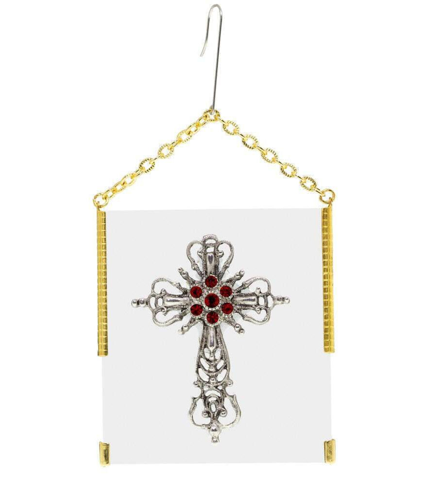 Symbols Of Faith Glass Vintage Style Filigree & Crystal Cross Christmas Tree Ornament
