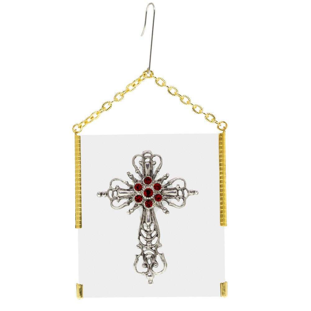 Symbols Of Faith Glass Vintage Style Filigree & Crystal Cross Christmas Tree Ornament