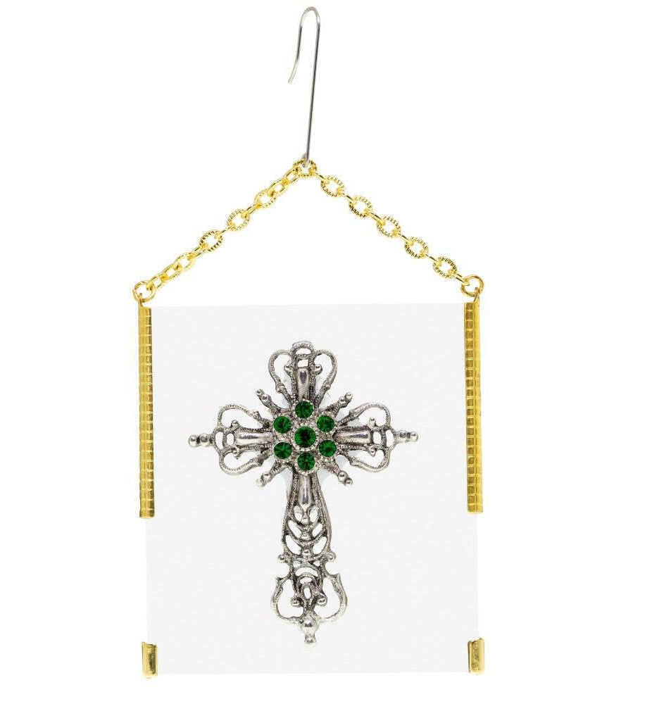 Symbols Of Faith Glass Vintage Style Filigree & Crystal Cross Christmas Tree Ornament