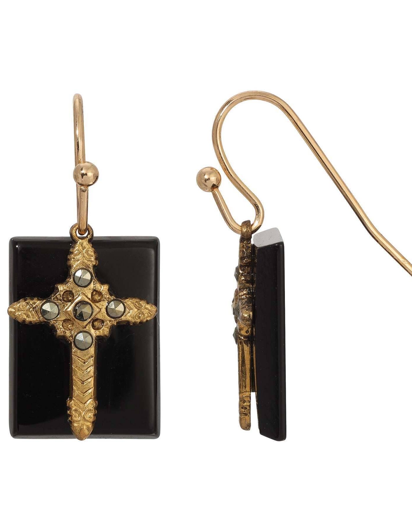 Symbols Of Faith Rectangular Gemstone Marcasite Stone Cross Drop Earrings