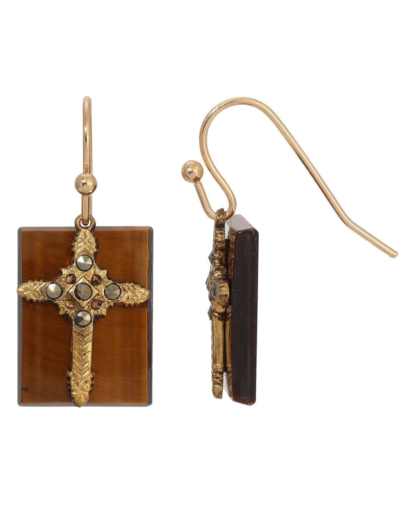 Symbols Of Faith Rectangular Gemstone Marcasite Stone Cross Drop Earrings