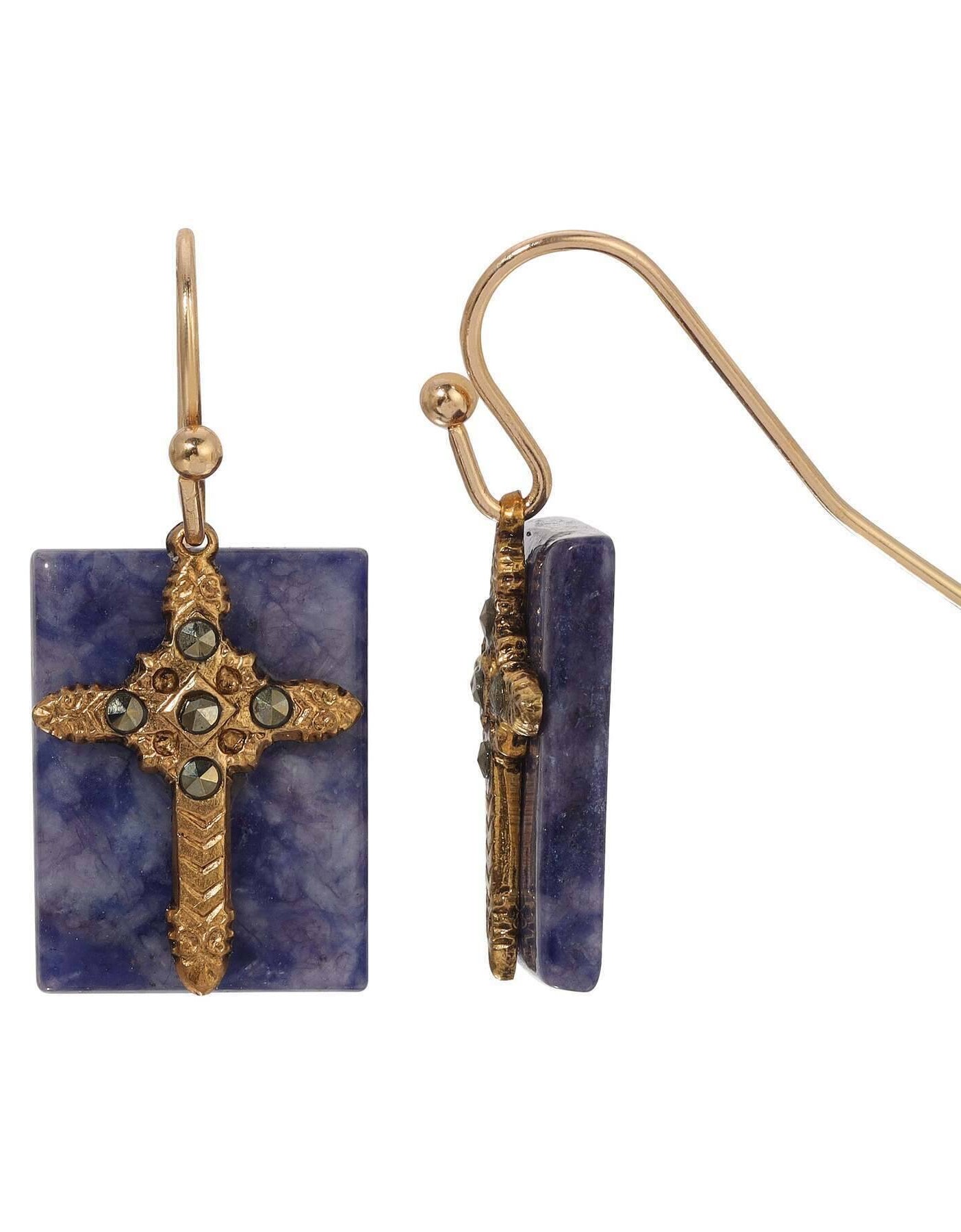 Symbols Of Faith Rectangular Gemstone Marcasite Stone Cross Drop Earrings