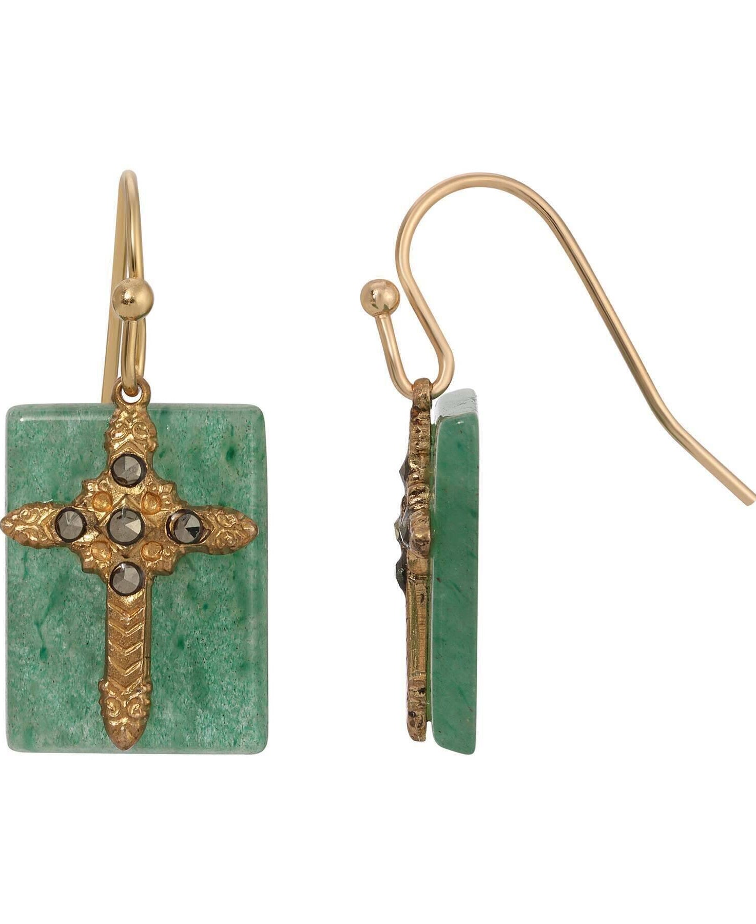 Symbols Of Faith Rectangular Gemstone Marcasite Stone Cross Drop Earrings