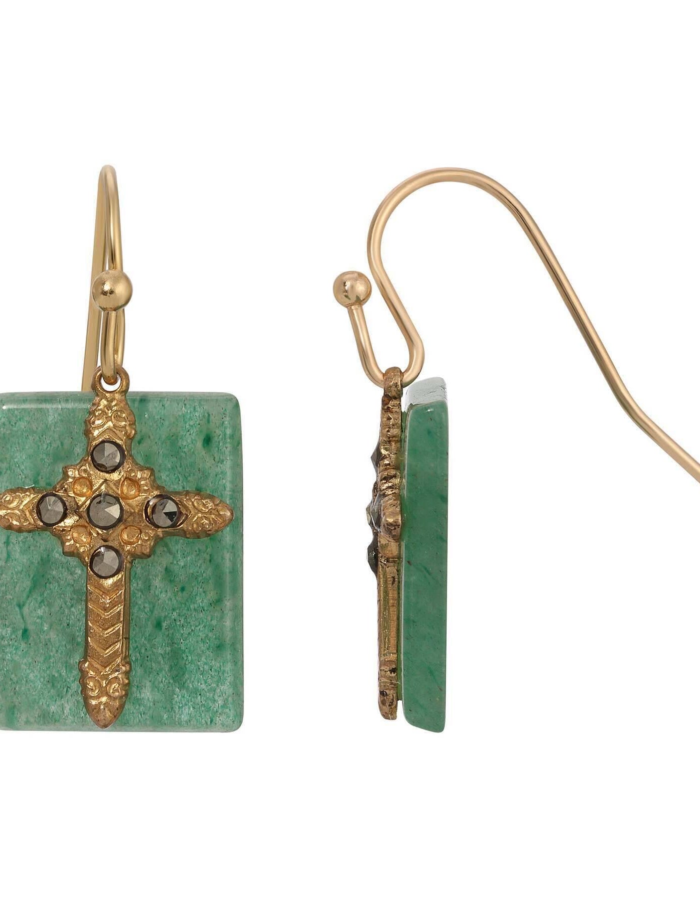 Symbols Of Faith Rectangular Gemstone Marcasite Stone Cross Drop Earrings