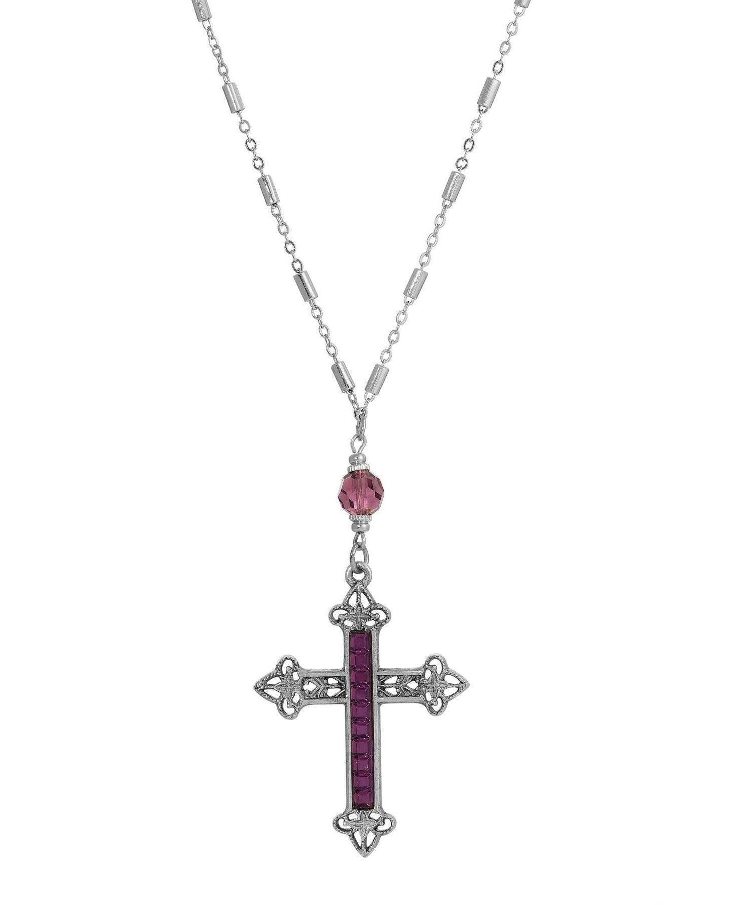 Symbols Of Faith Stick Stone Filigree Cross Pendant Necklace 28"