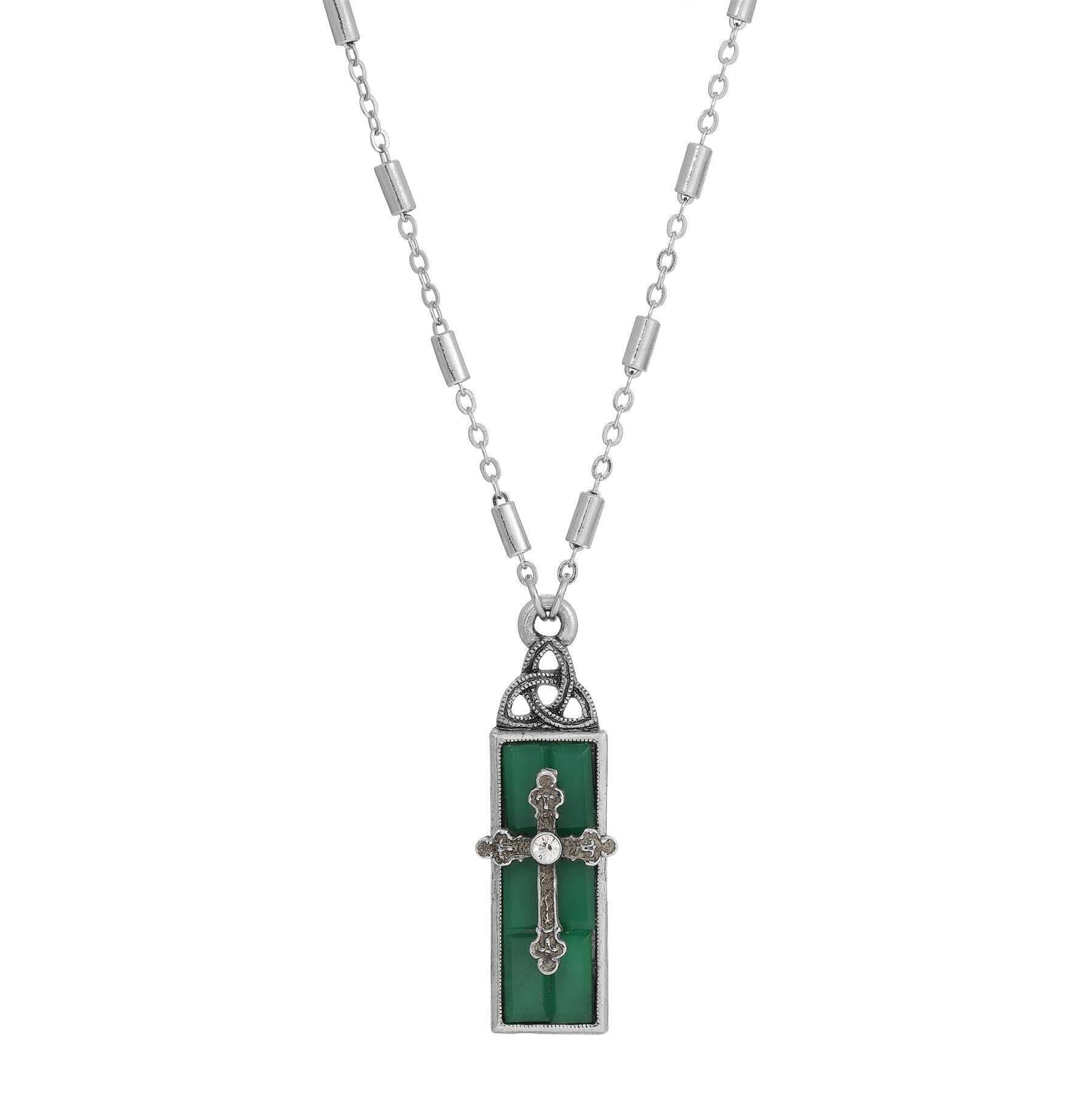 Symbols Of Faith Triquetra Glass Bar Cross Pendant Necklace 18"L