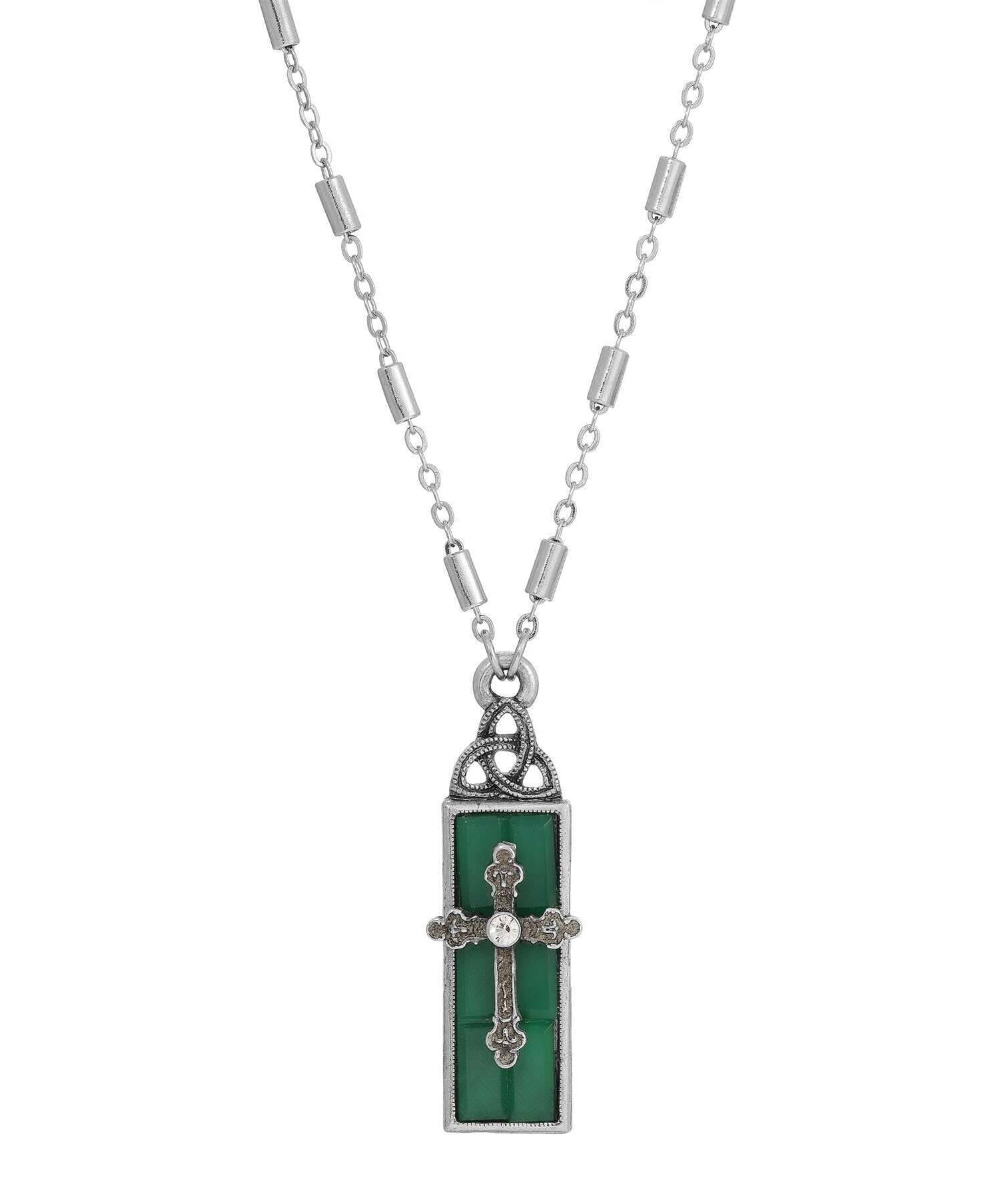 Symbols Of Faith Triquetra Glass Bar Cross Pendant Necklace 18"L