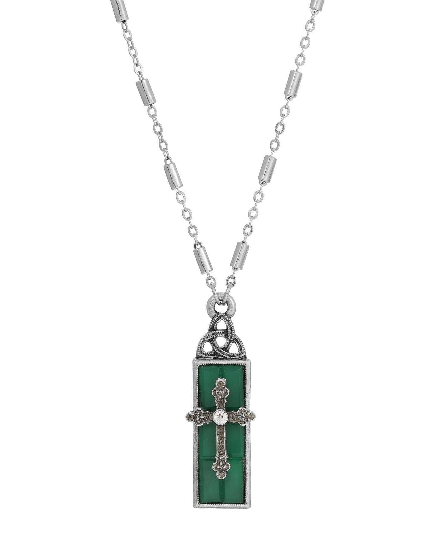 Symbols Of Faith Triquetra Glass Bar Cross Pendant Necklace 18"L