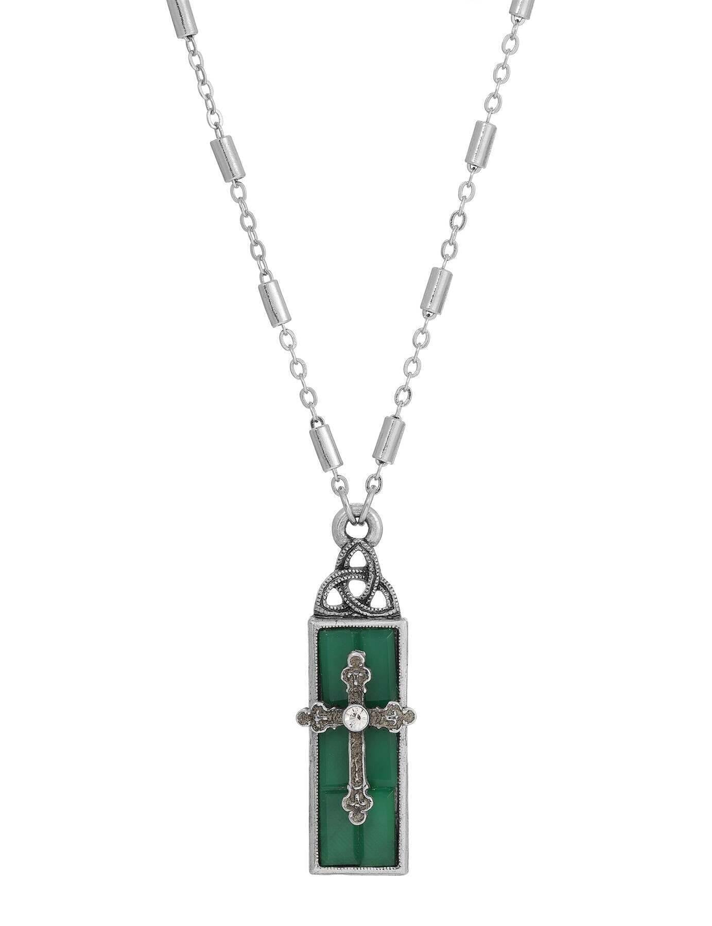 Symbols Of Faith Triquetra Glass Bar Cross Pendant Necklace 18"L