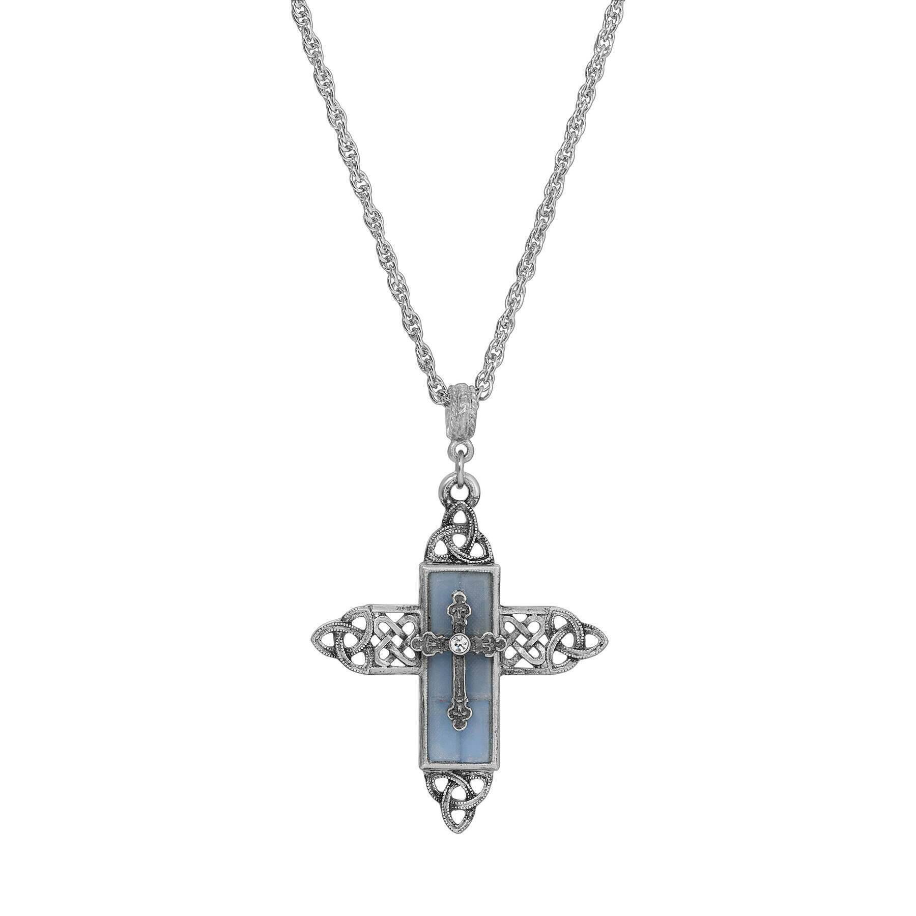 Symbols Of Faith Triquetra Cross Glass Pendant Necklace 28"L