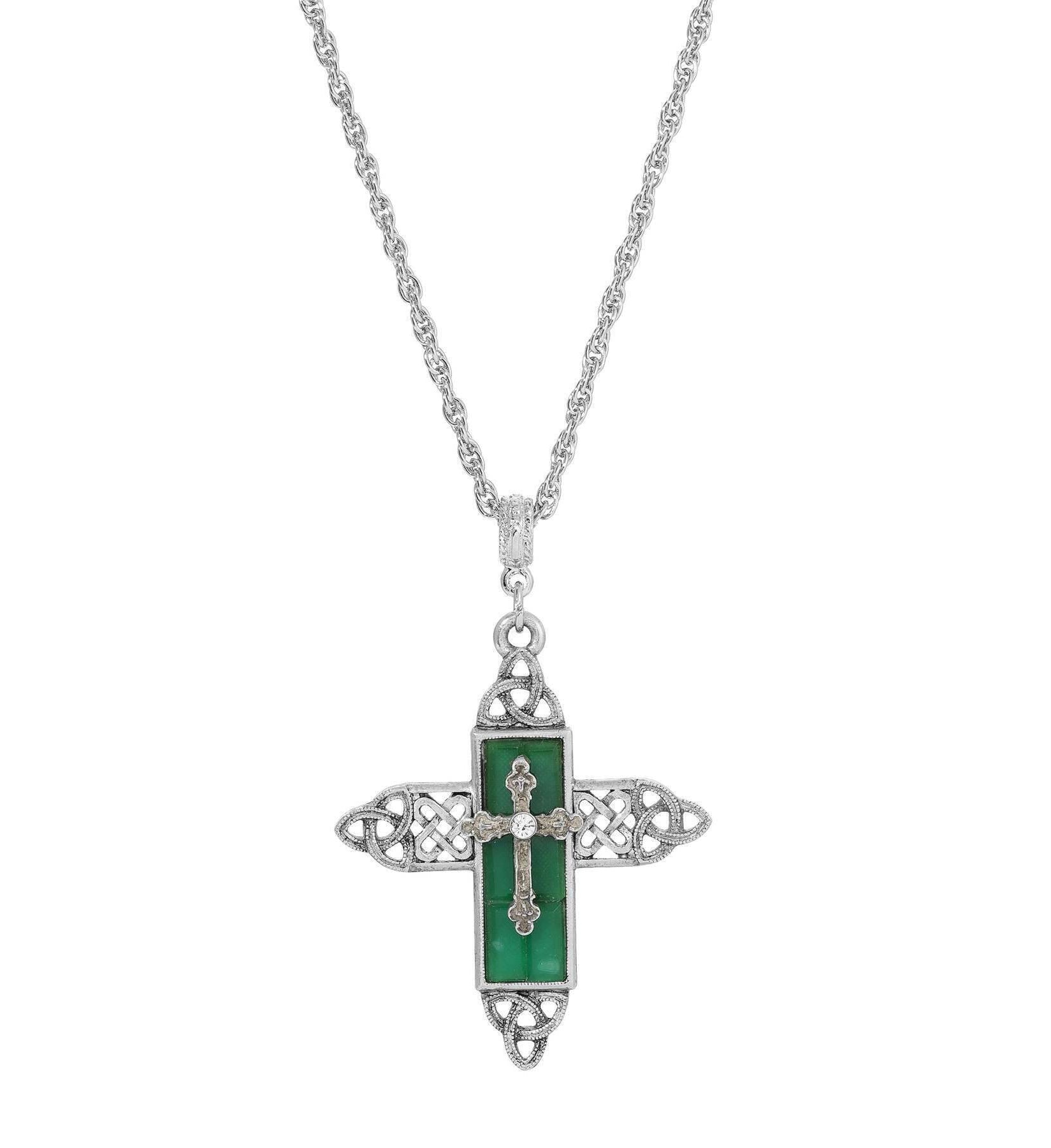 Symbols Of Faith Triquetra Cross Glass Pendant Necklace 28"L