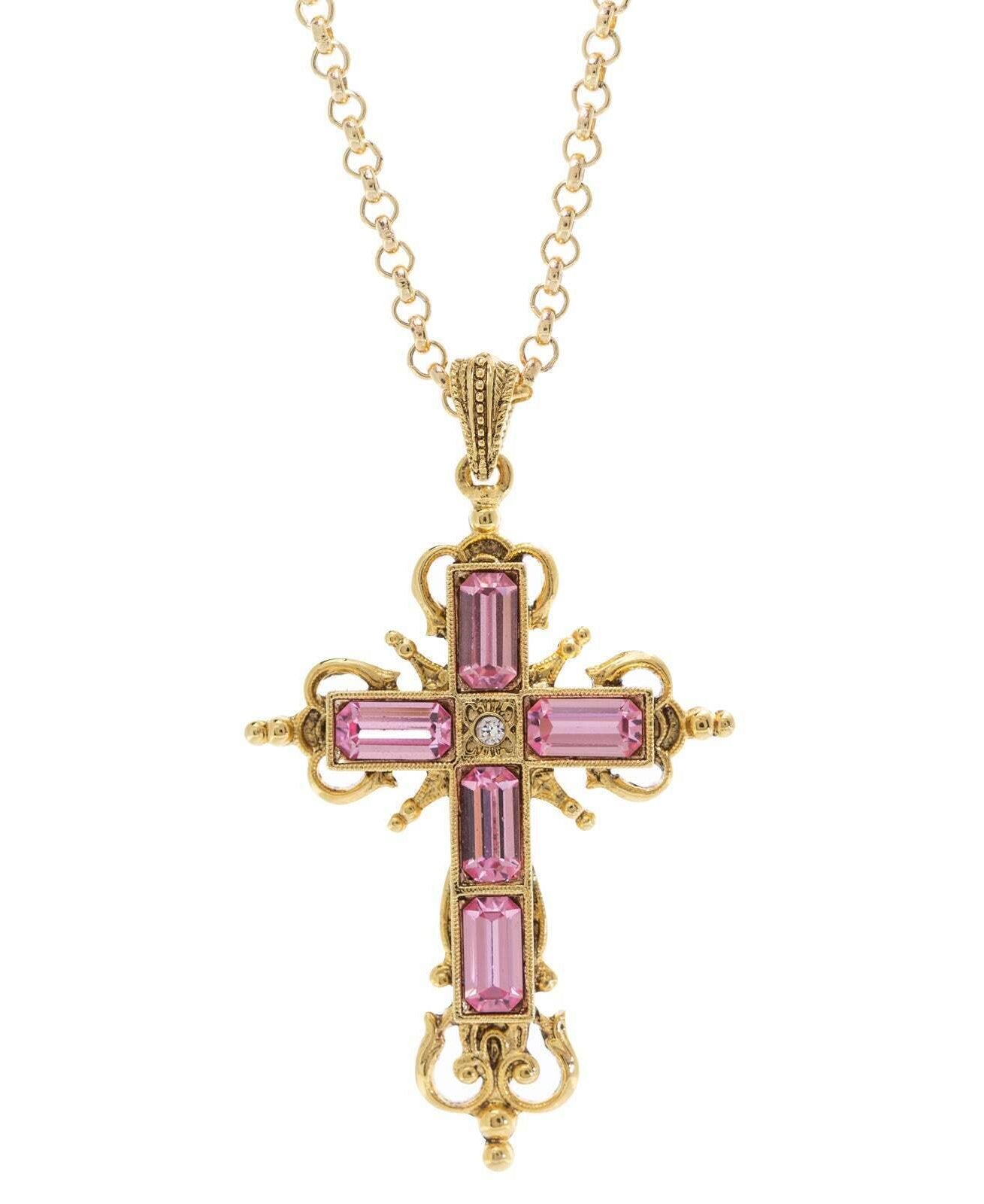 Symbols Of Faith Cavlariae Crystal Cross Pendant Necklace 18" + 3" Extender
