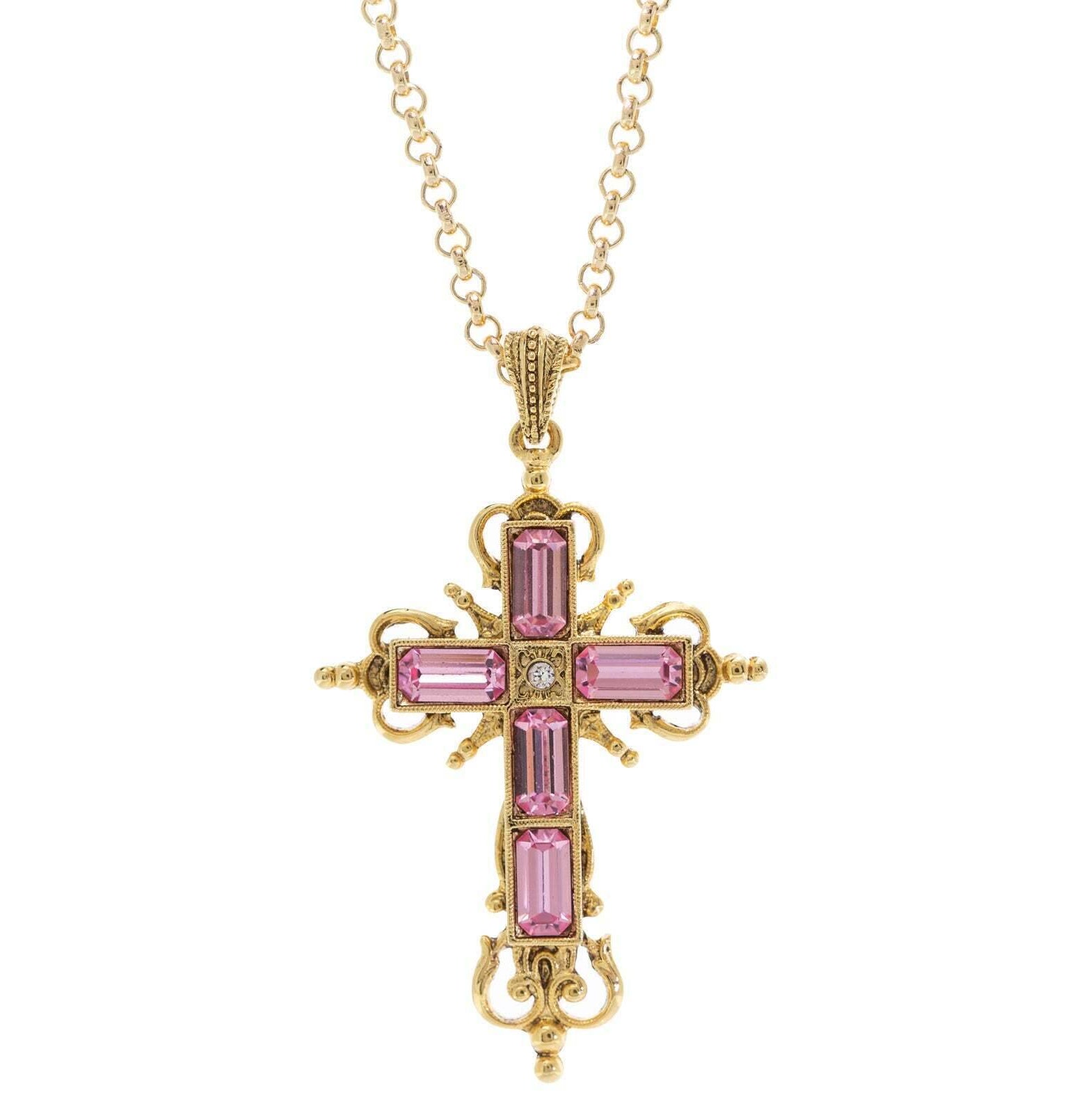 Symbols Of Faith Cavlariae Crystal Cross Pendant Necklace 18" + 3" Extender