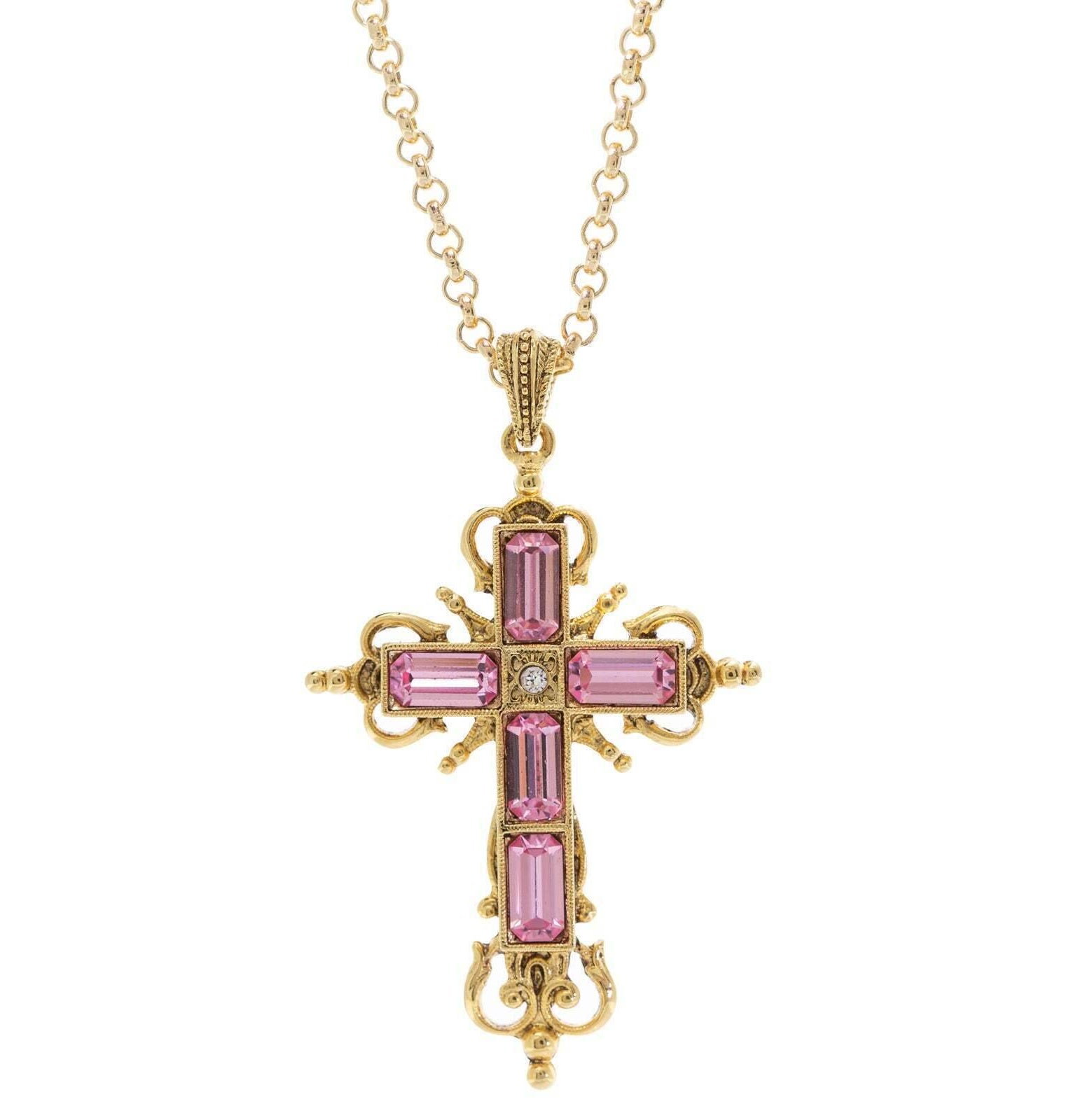 Symbols Of Faith Cavlariae Crystal Cross Pendant Necklace 18" + 3" Extender
