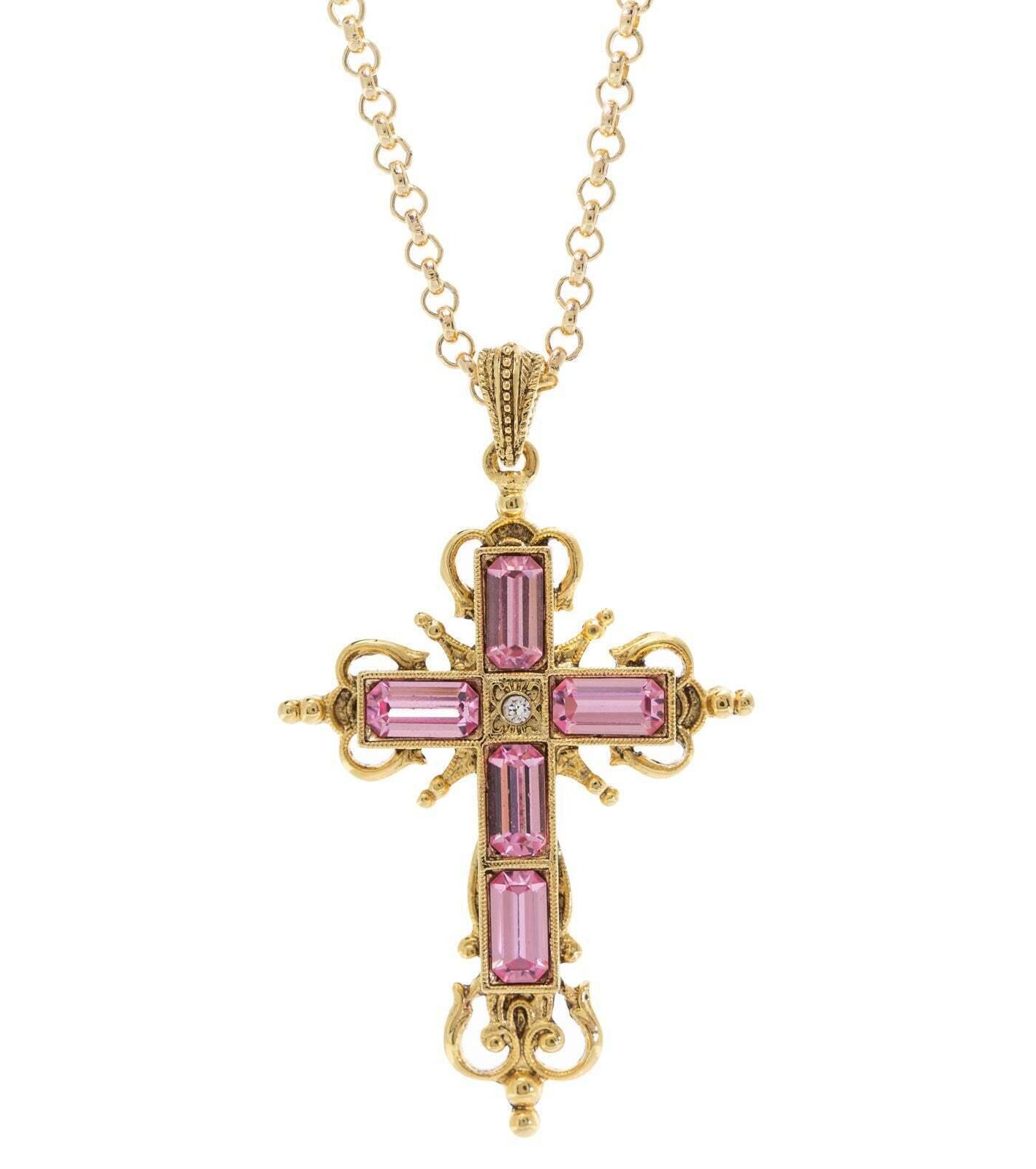 Symbols Of Faith Cavlariae Crystal Cross Pendant Necklace 18" + 3" Extender