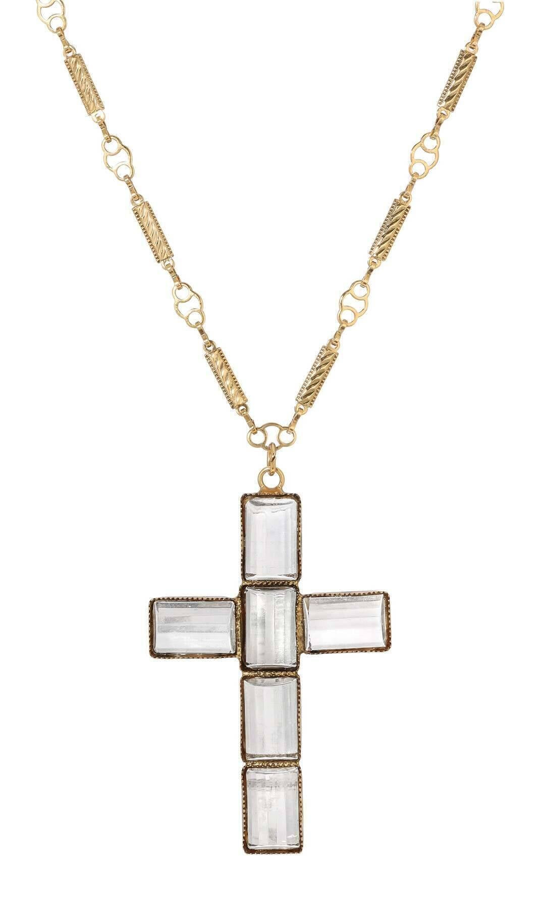Symbols Of Faith Clear Crystal Cross Pendant Necklace 30"