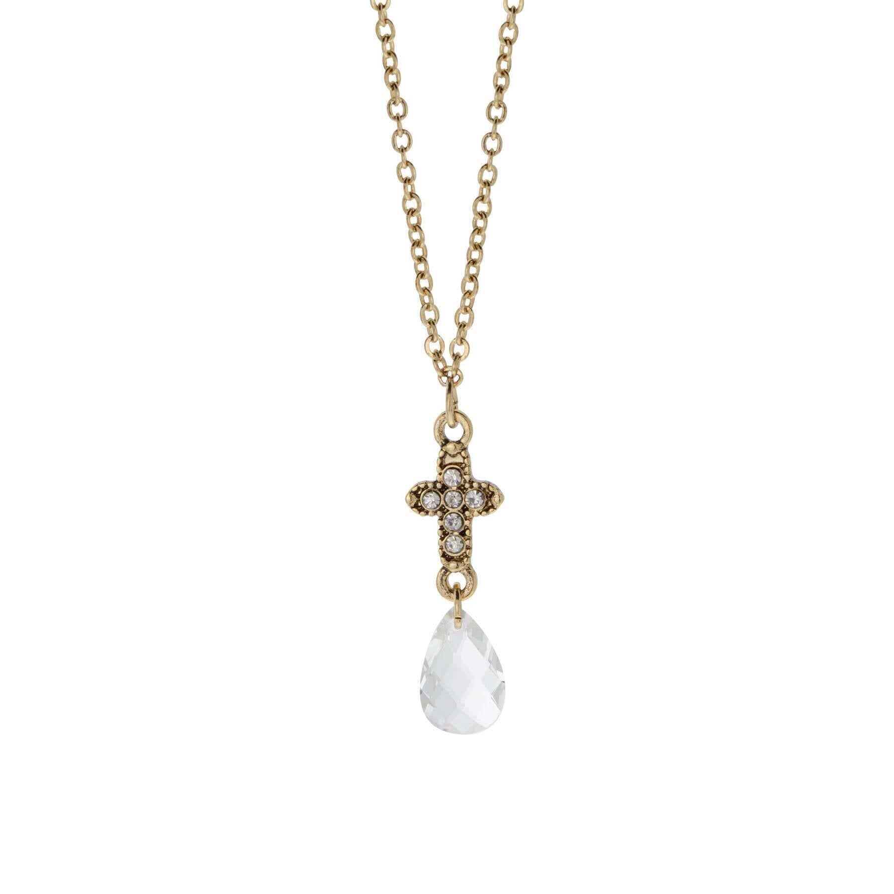Symbols Of Faith Crystal Cross Briolette Stone Elegance Pendant Necklace 16"