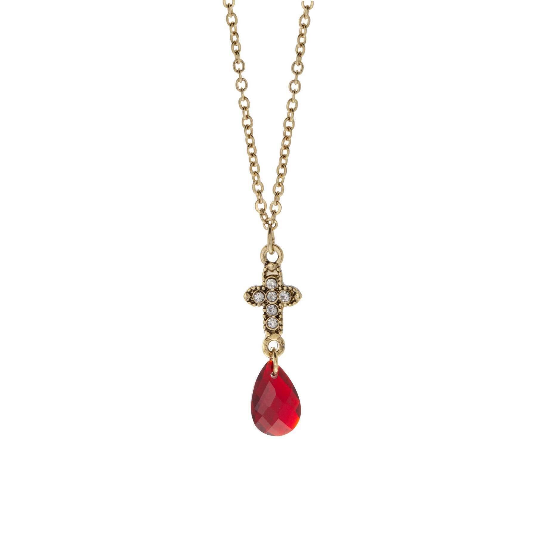 Symbols Of Faith Crystal Cross Briolette Stone Elegance Pendant Necklace 16"