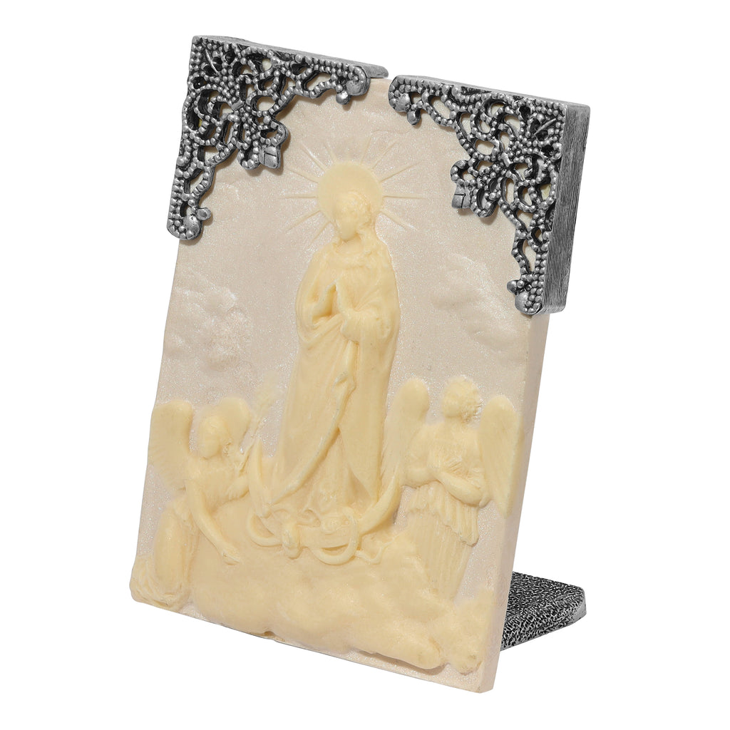 Symbols Of Faith Mother Mary & Angles Ivory Cameo Tabletop Decor Plaque