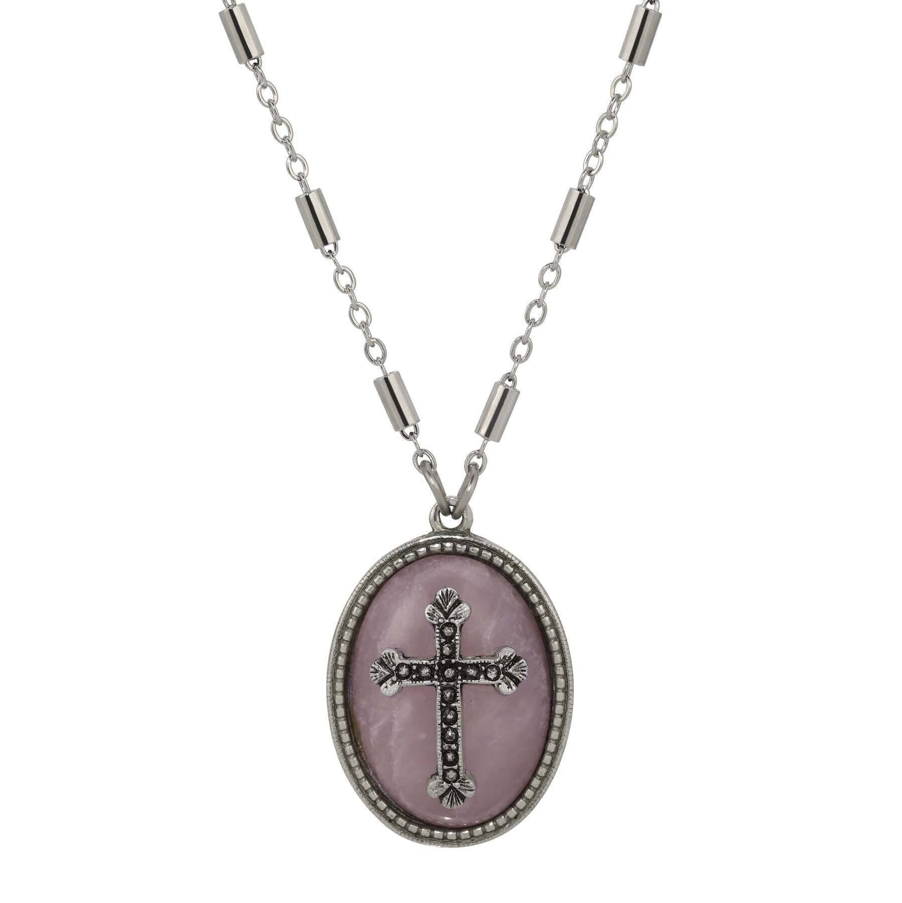 Symbols Of Faith Oval Gemstone & Budded Cross Pendant Necklace 18"