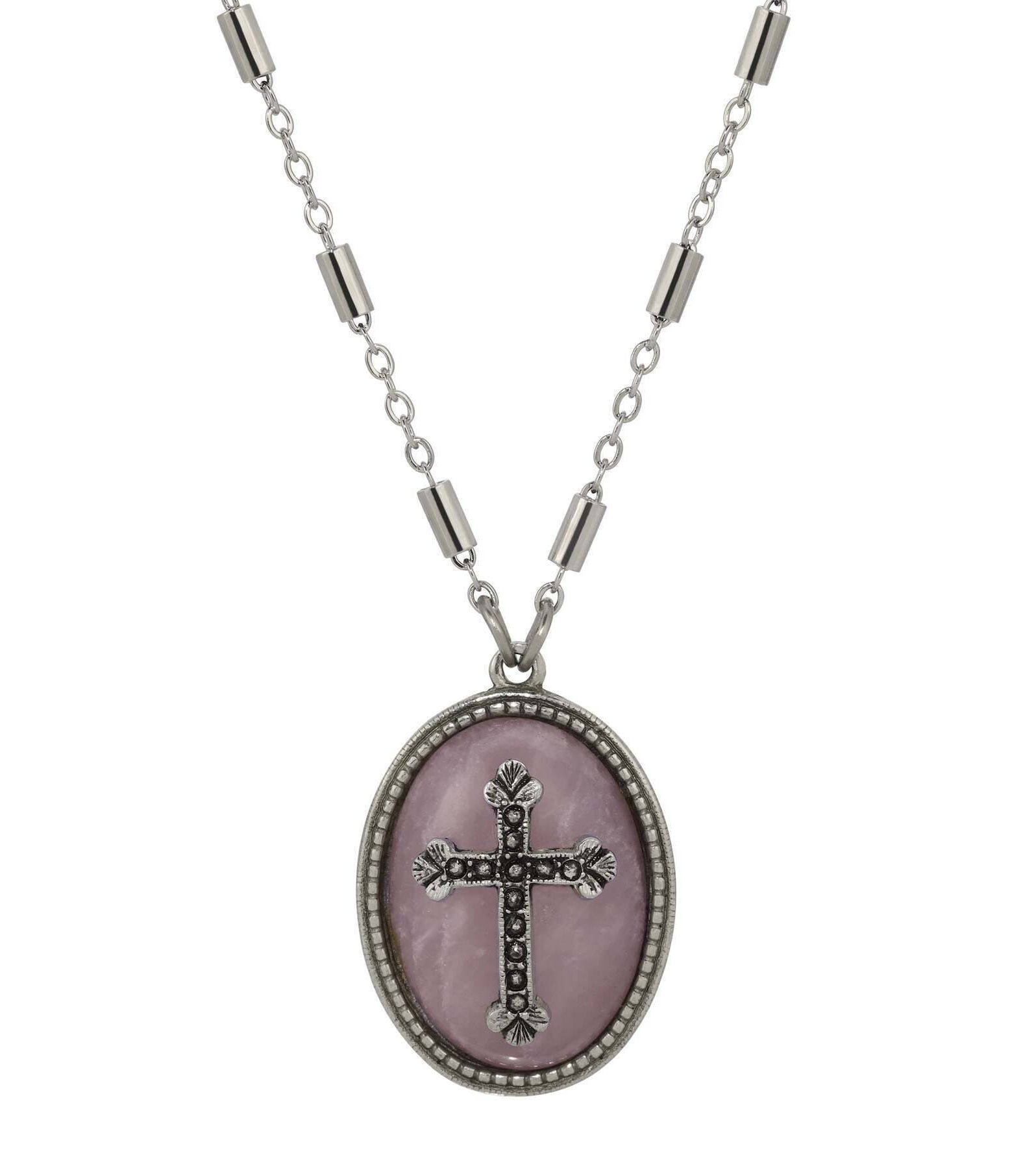 Symbols Of Faith Oval Gemstone & Budded Cross Pendant Necklace 18"