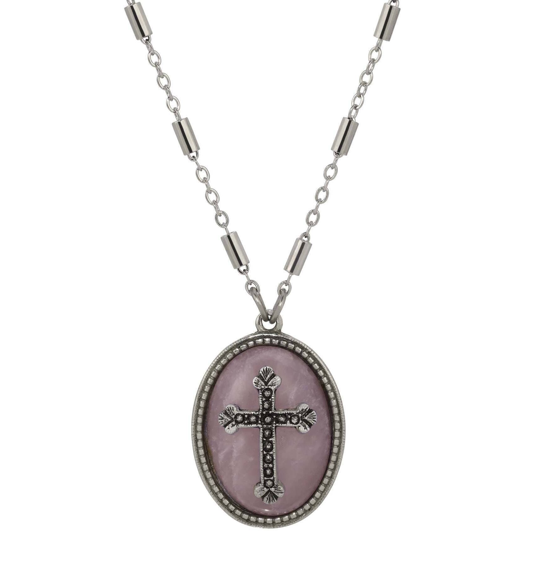 Symbols Of Faith Oval Gemstone & Budded Cross Pendant Necklace 18"