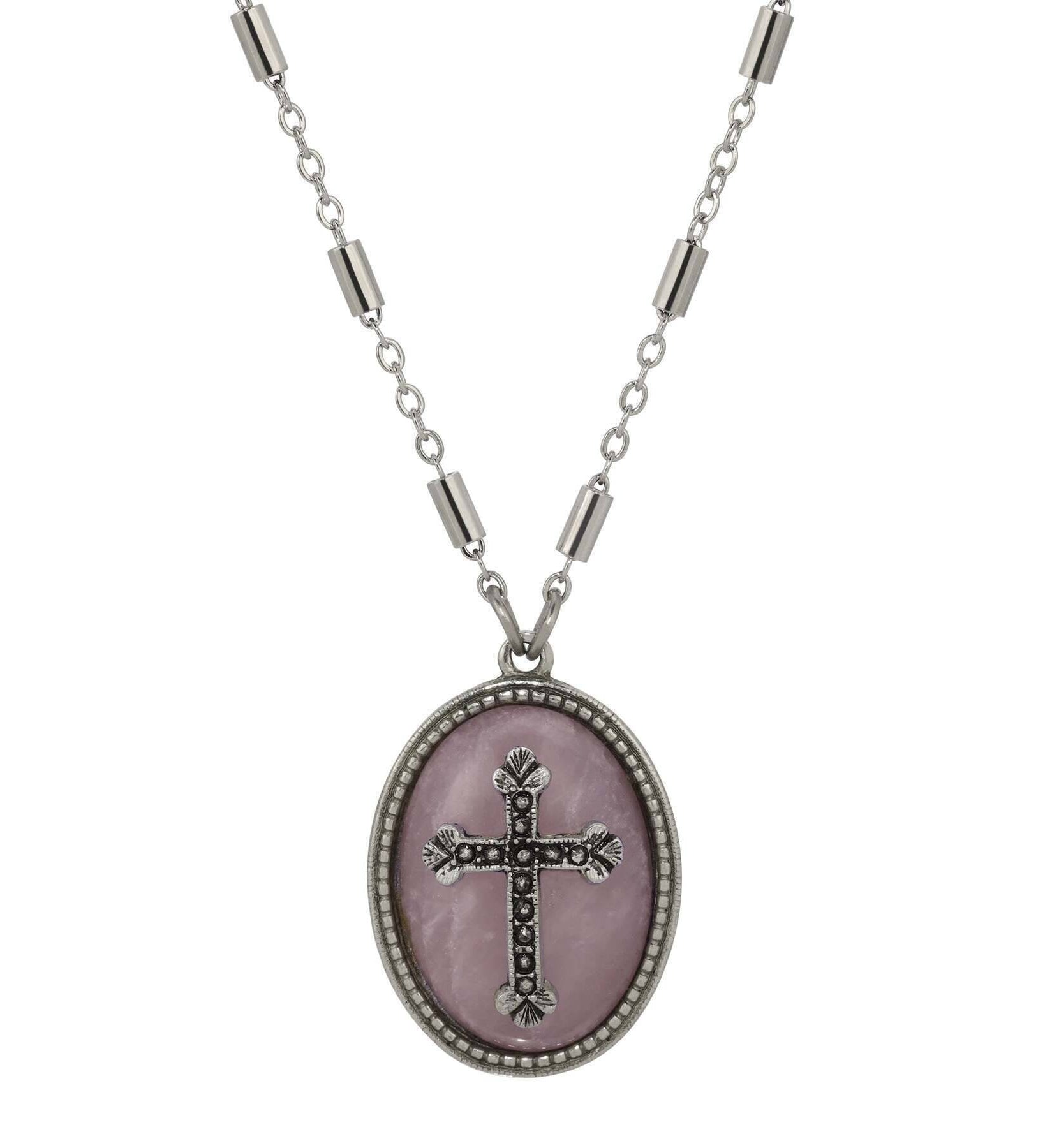Symbols Of Faith Oval Gemstone & Budded Cross Pendant Necklace 18"