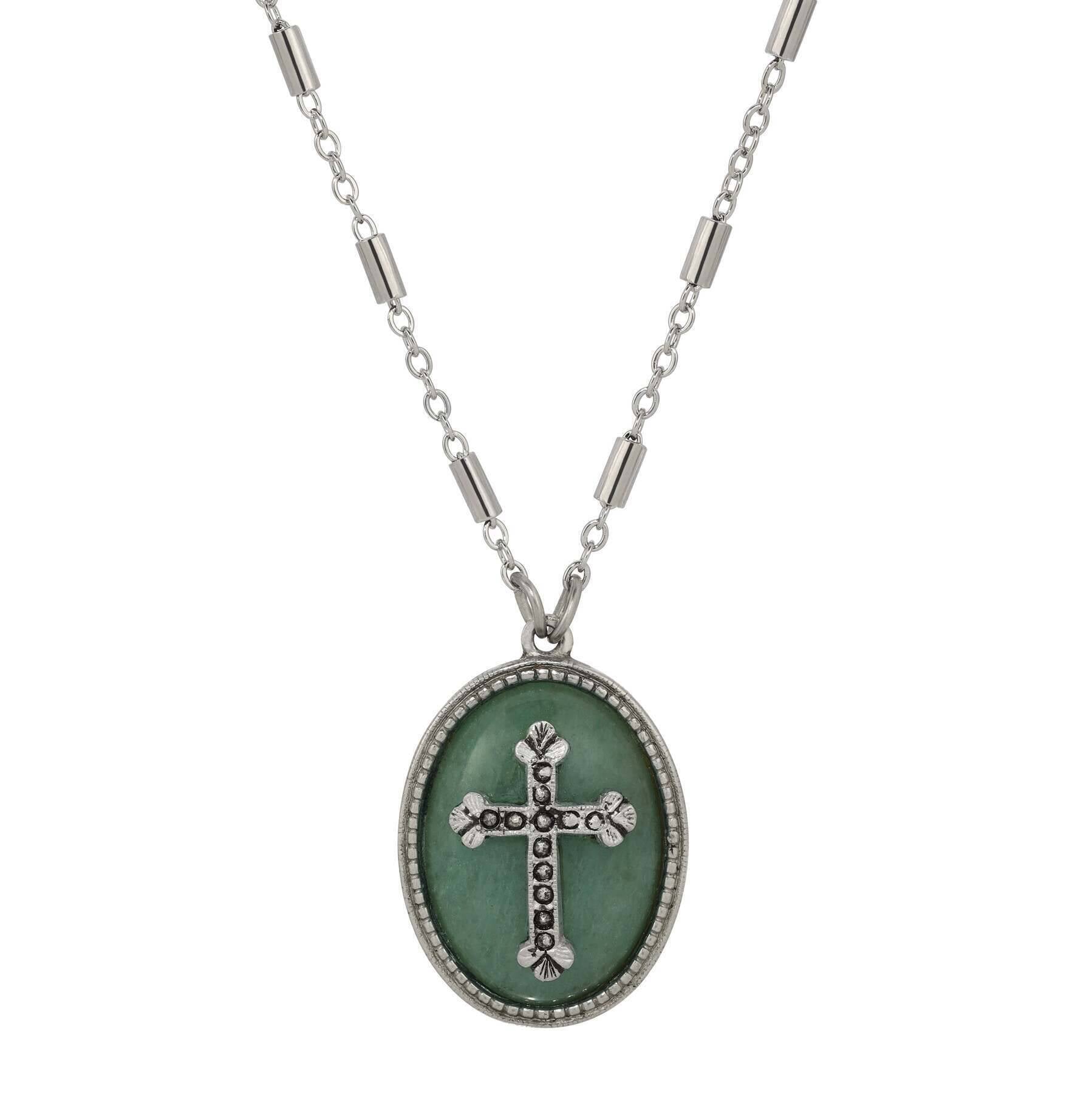 Symbols Of Faith Oval Gemstone & Budded Cross Pendant Necklace 18"