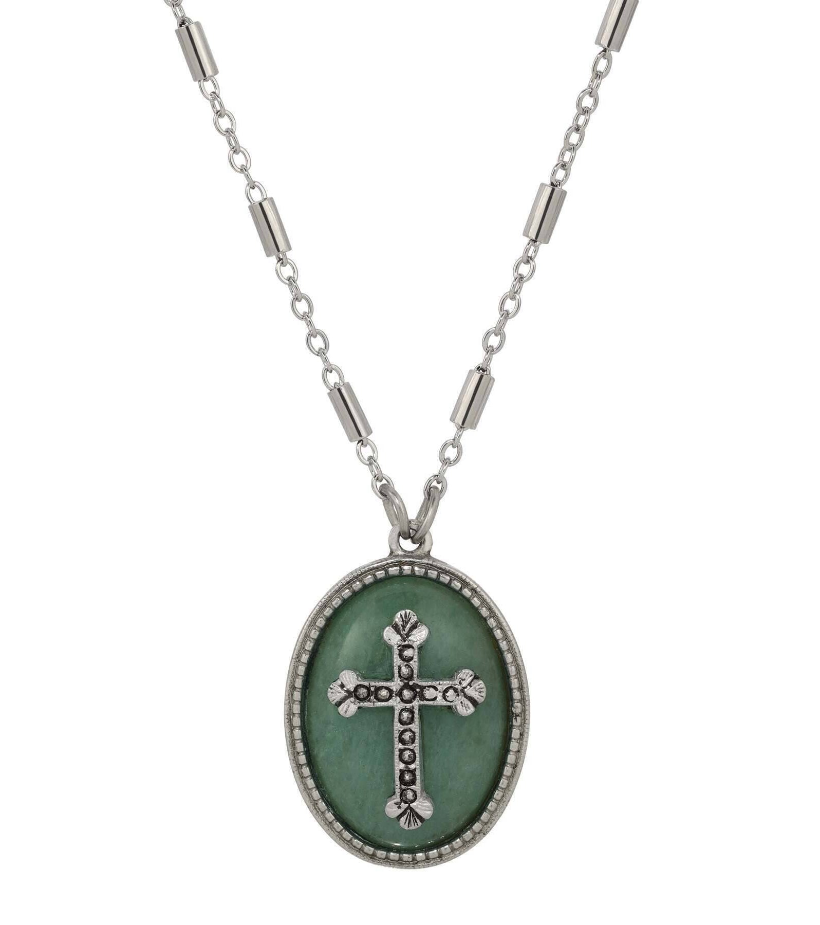 Symbols Of Faith Oval Gemstone & Budded Cross Pendant Necklace 18"