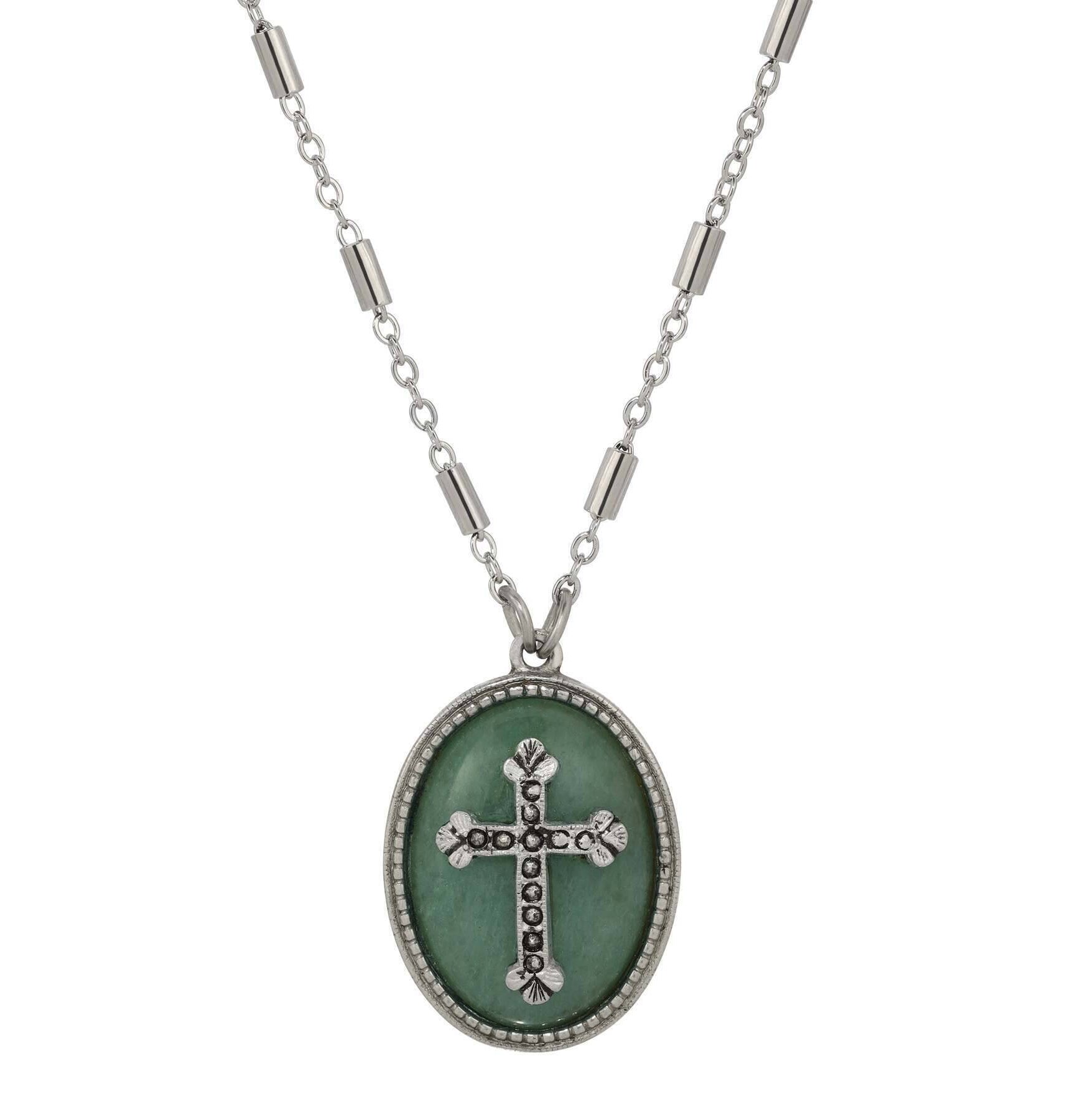 Symbols Of Faith Oval Gemstone & Budded Cross Pendant Necklace 18"