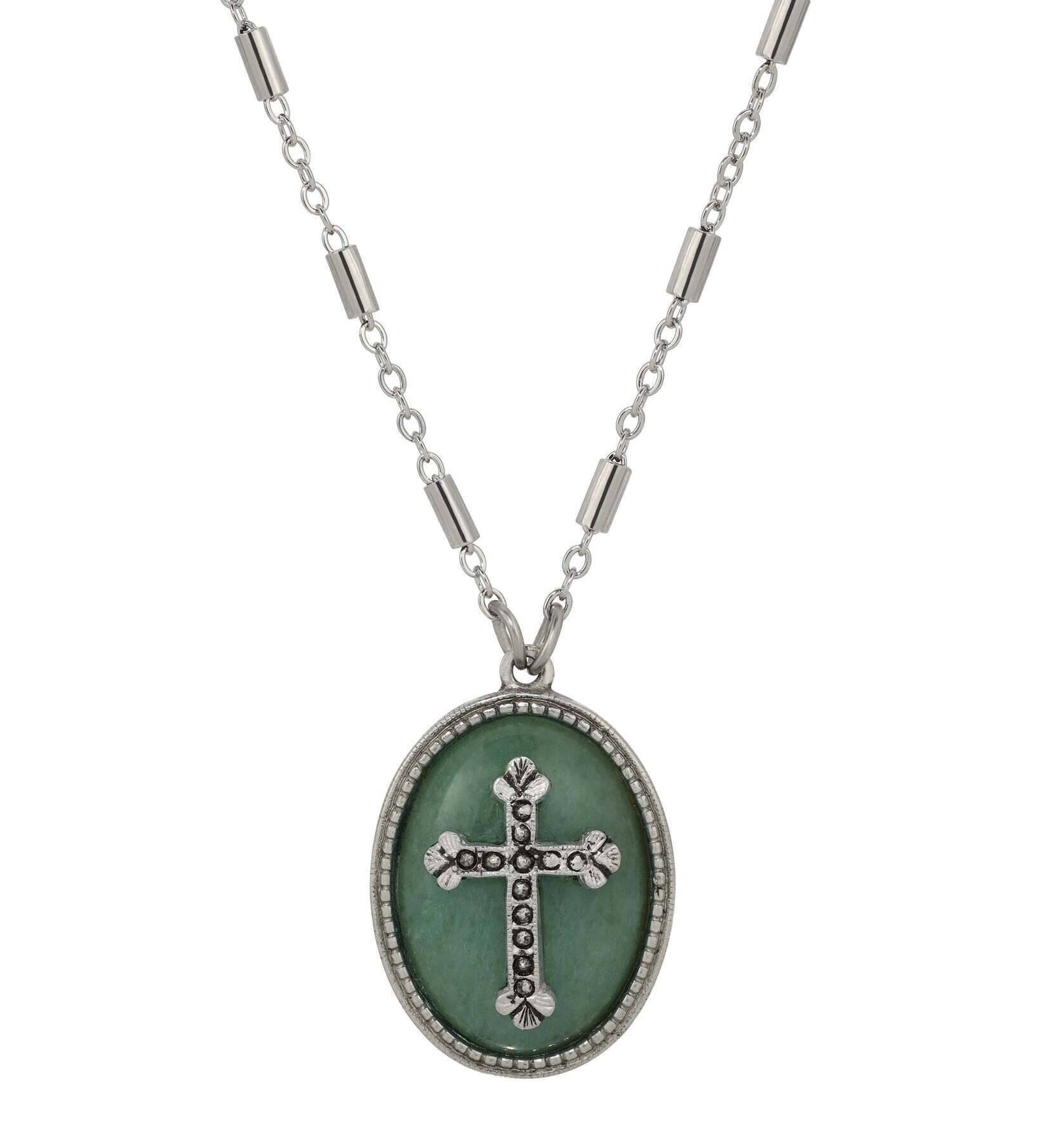 Symbols Of Faith Oval Gemstone & Budded Cross Pendant Necklace 18"