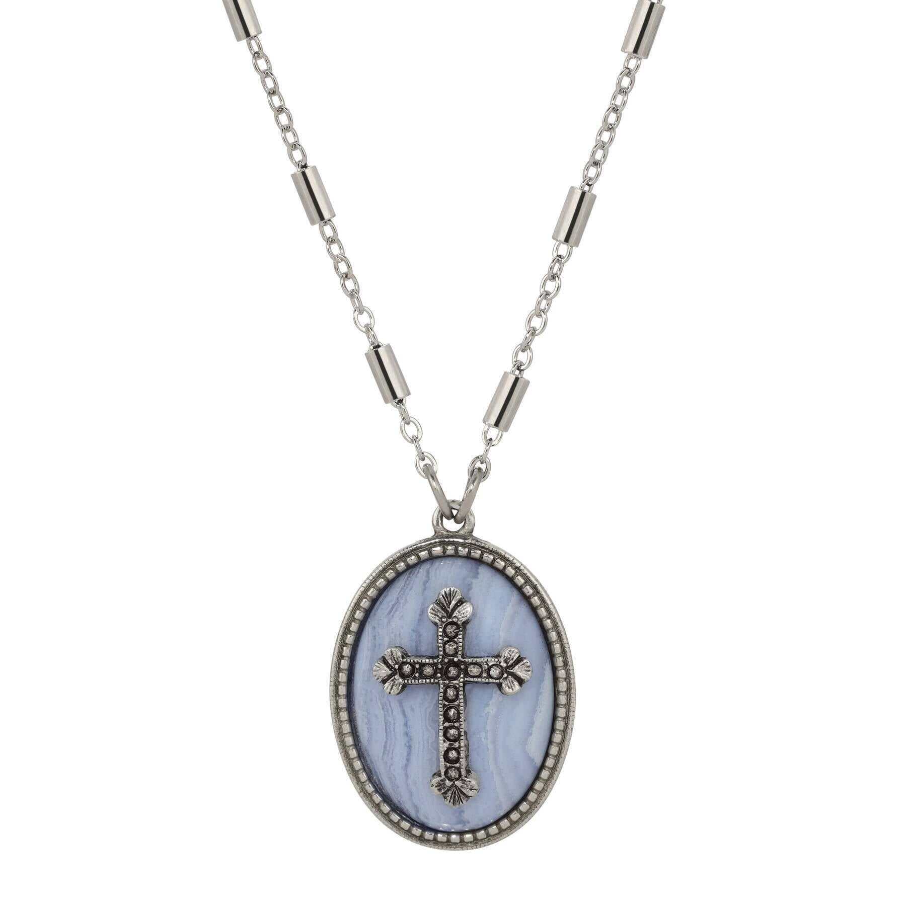 Symbols Of Faith Oval Gemstone & Budded Cross Pendant Necklace 18"