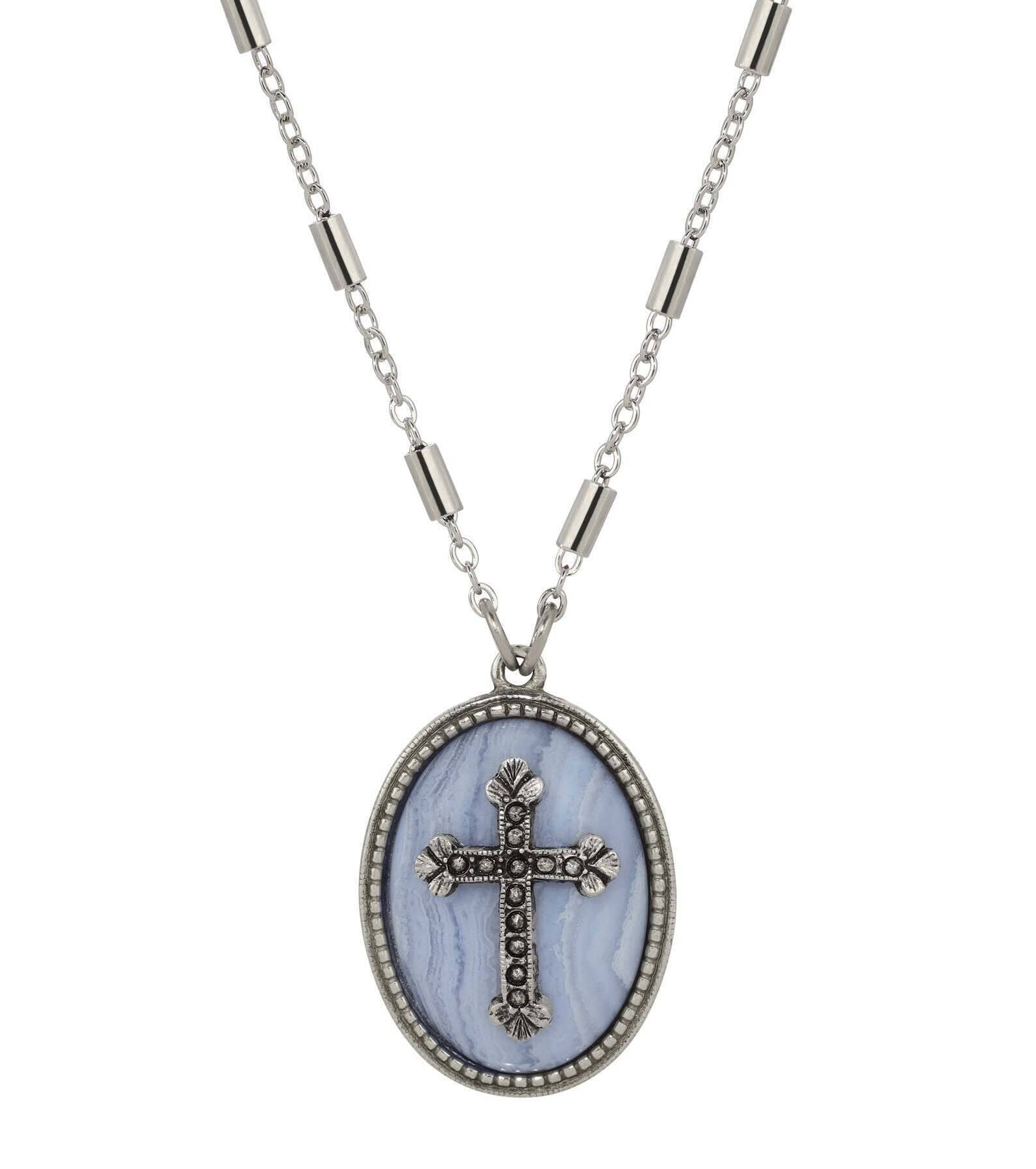 Symbols Of Faith Oval Gemstone & Budded Cross Pendant Necklace 18"
