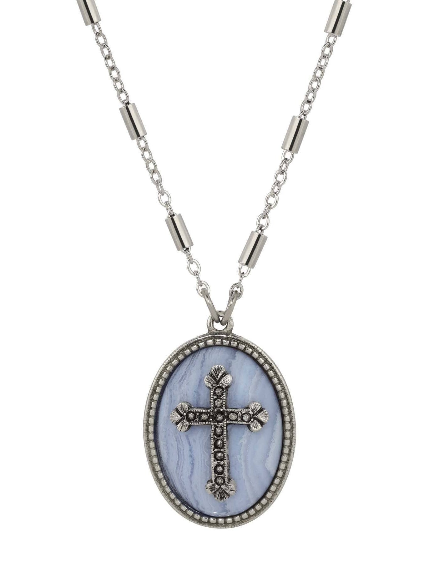 Symbols Of Faith Oval Gemstone & Budded Cross Pendant Necklace 18"