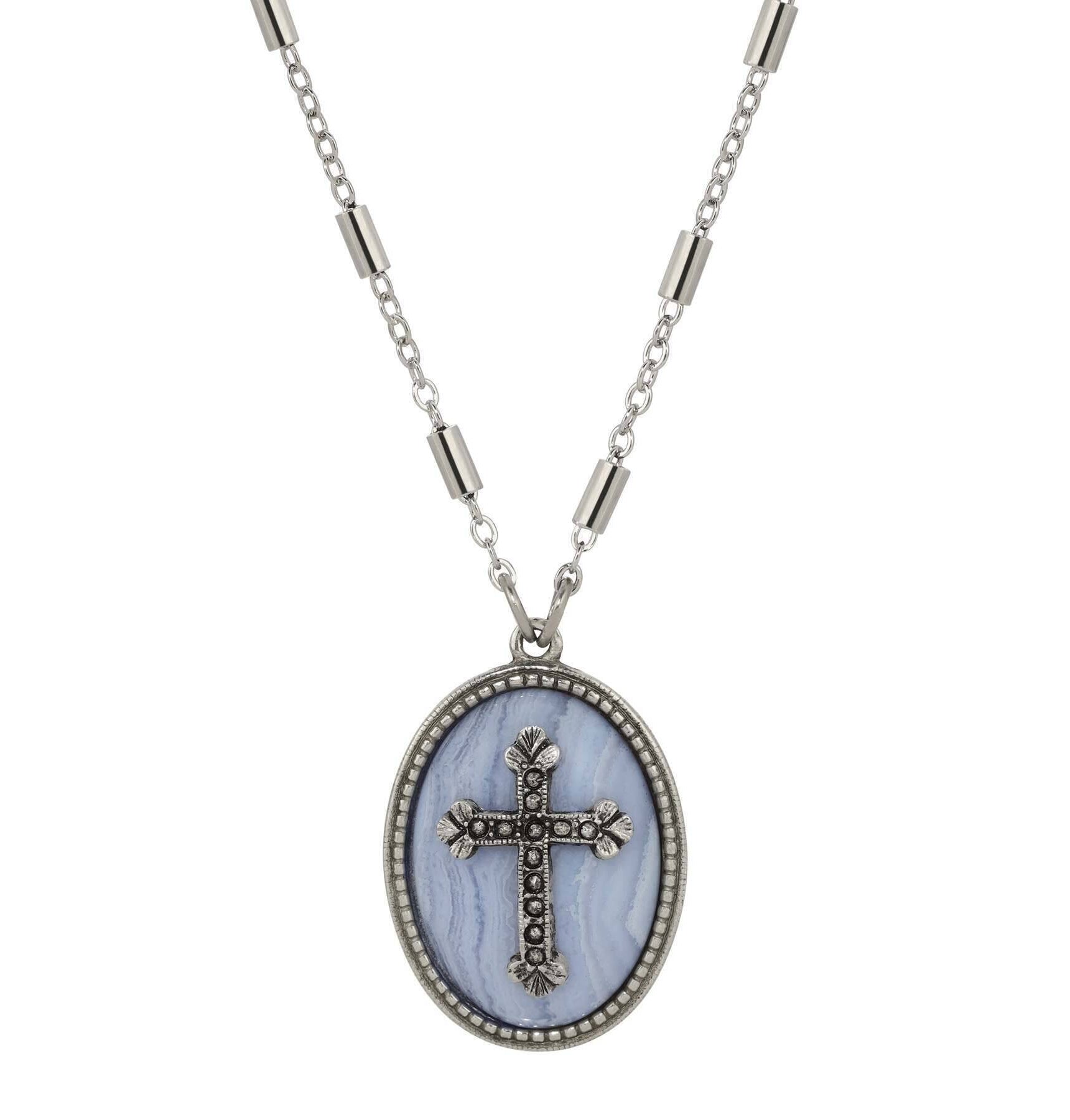 Symbols Of Faith Oval Gemstone & Budded Cross Pendant Necklace 18"