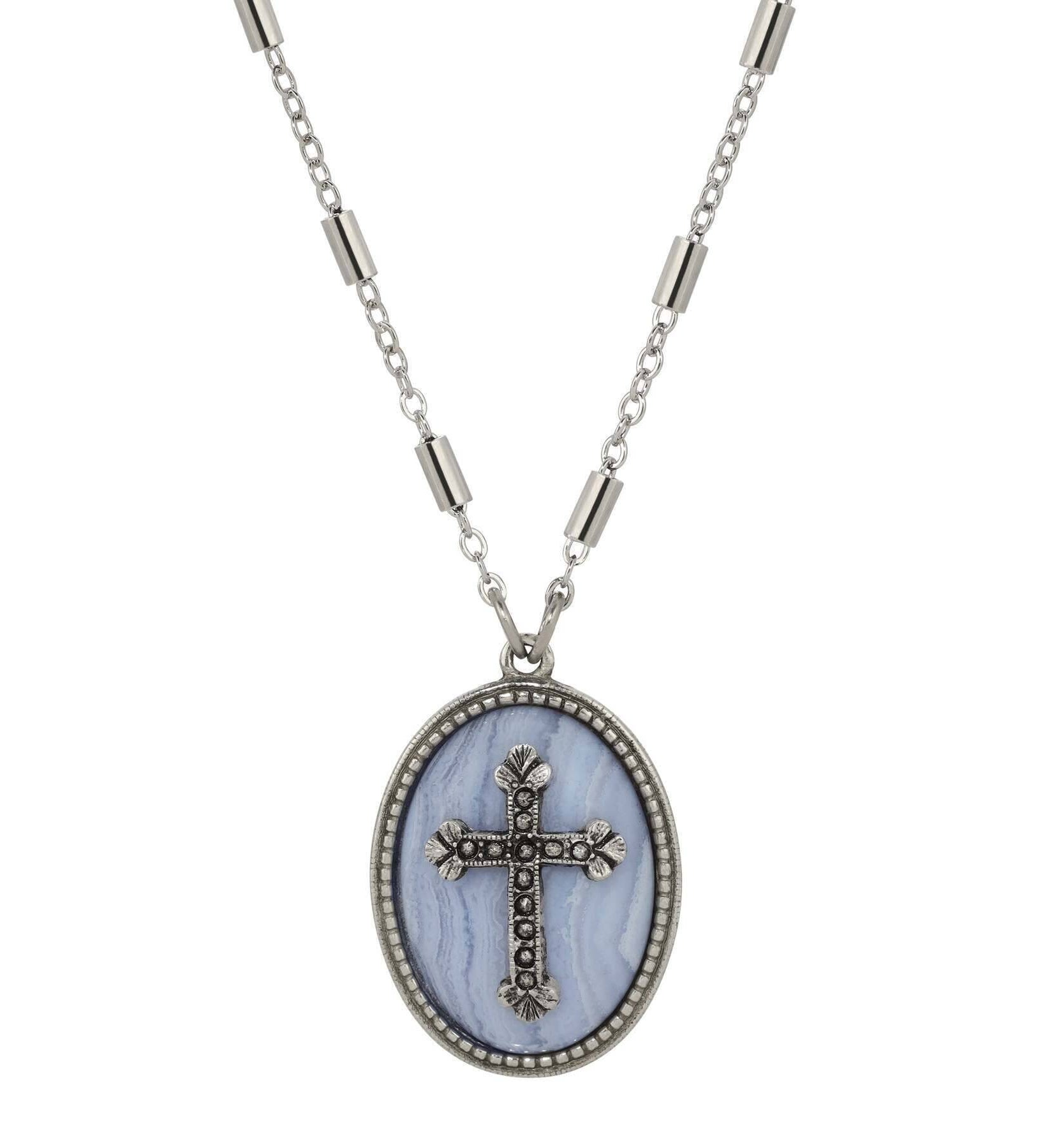 Symbols Of Faith Oval Gemstone & Budded Cross Pendant Necklace 18"