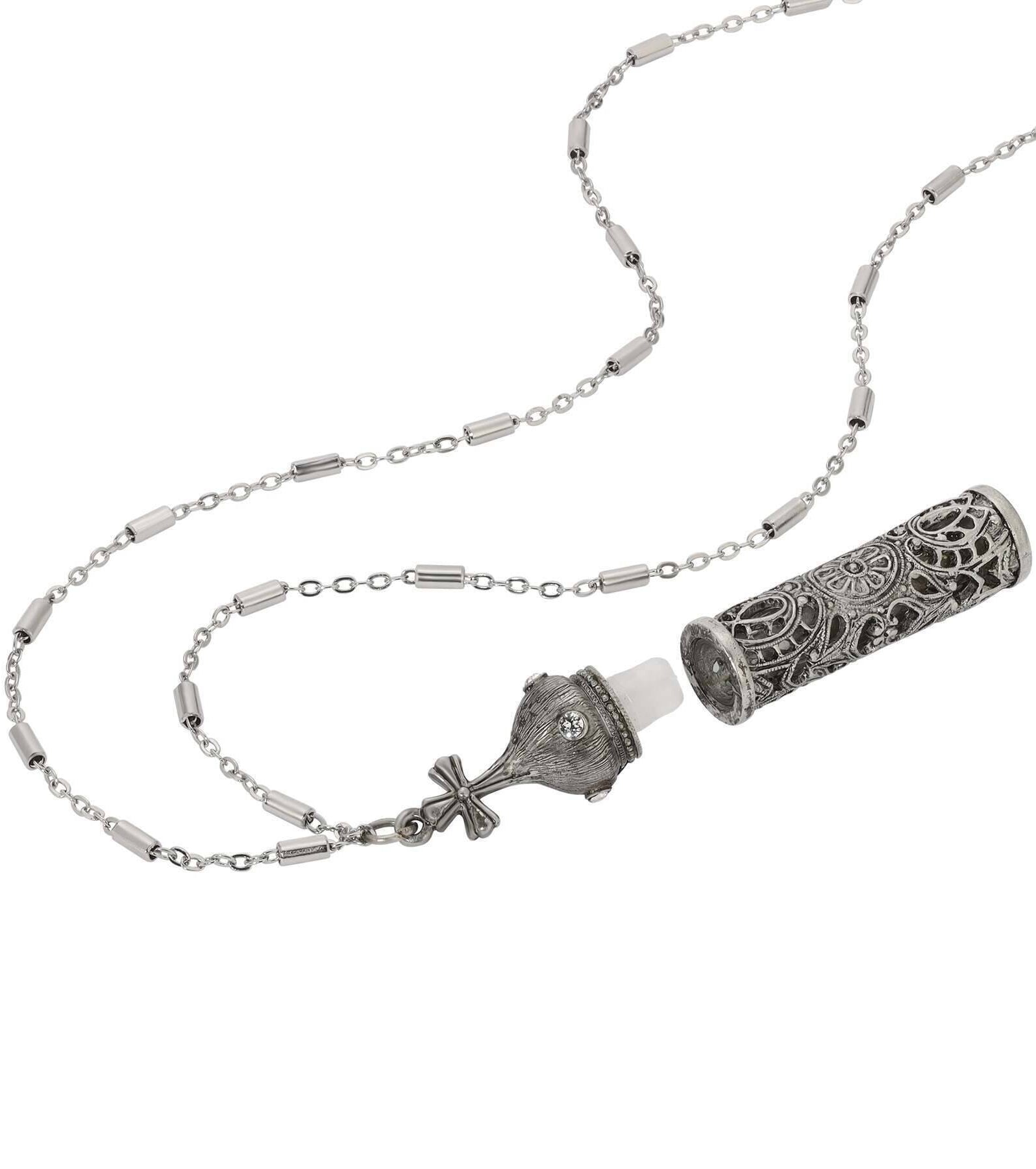 Symbols Of Faith Crystal Filigree Holy Water Vial Necklace 30"