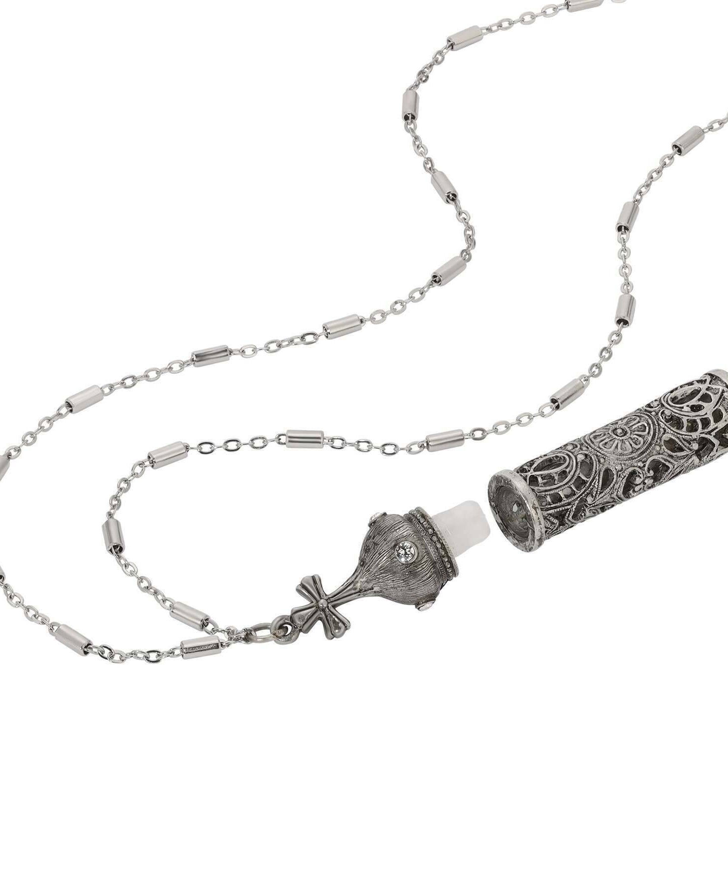 Symbols Of Faith Crystal Filigree Holy Water Vial Necklace 30"