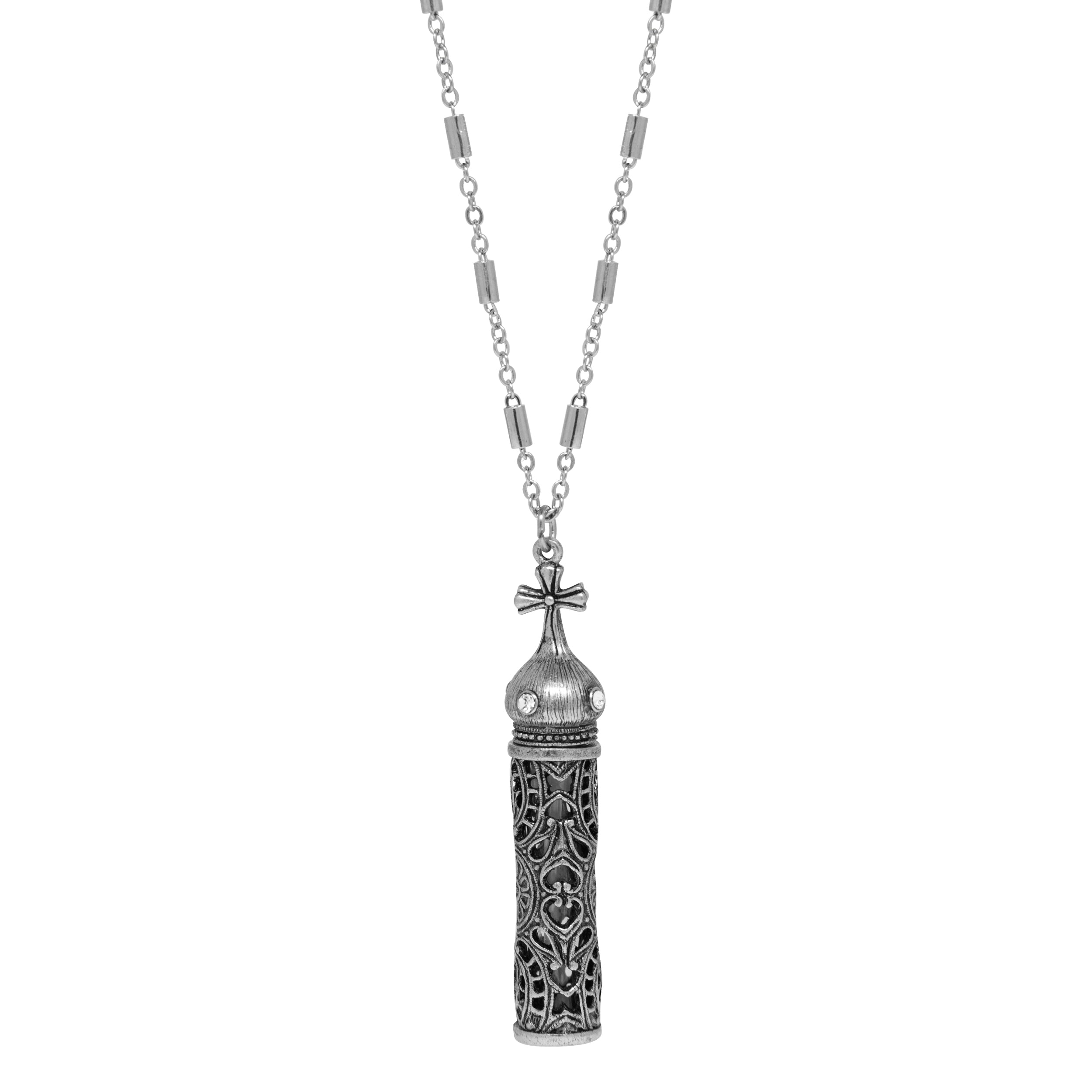 Symbols Of Faith Crystal Filigree Holy Water Vial Necklace 30"