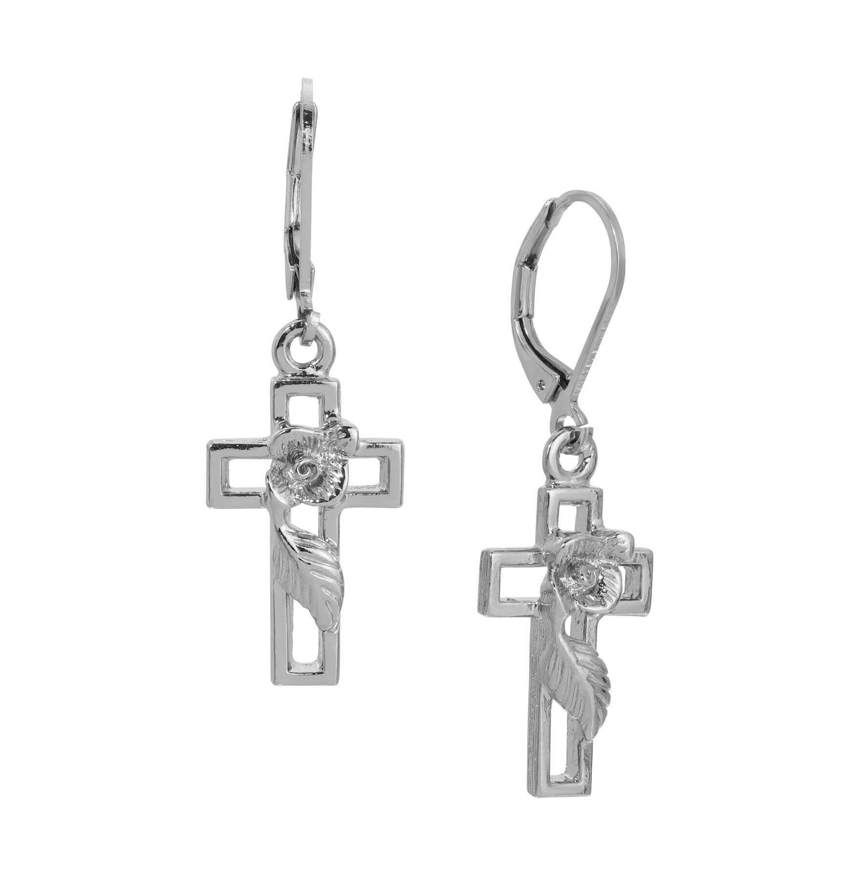 Symbols Of Faith Cross And Rose Drop Earrings