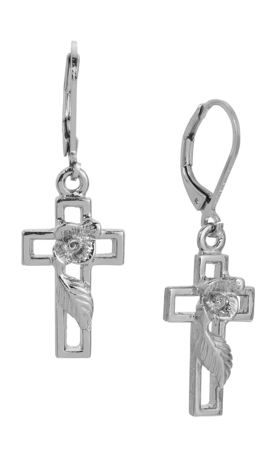 Symbols Of Faith Cross And Rose Drop Earrings